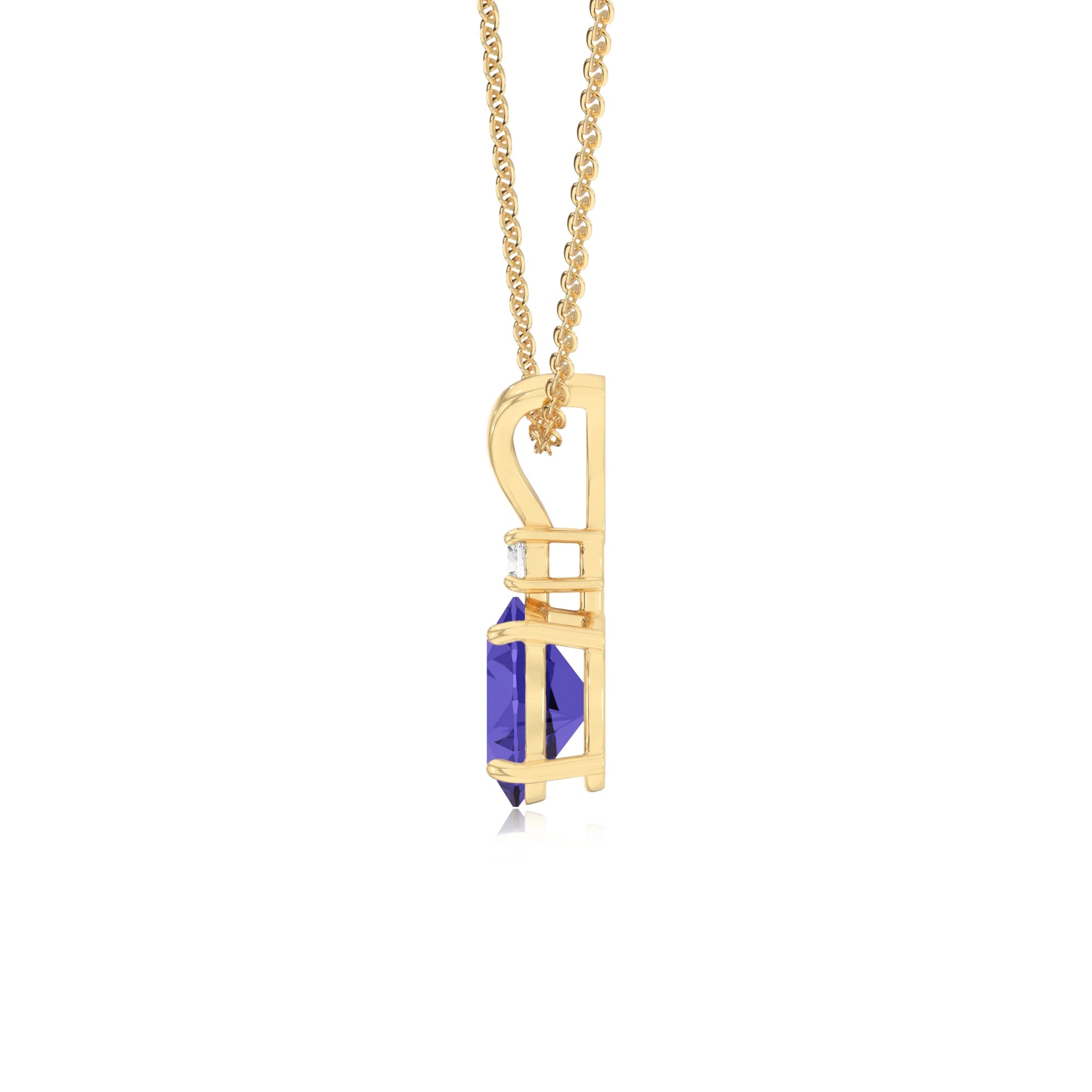 lab grown tanzanite oval solitaire v-bale necklaces in yellow gold
