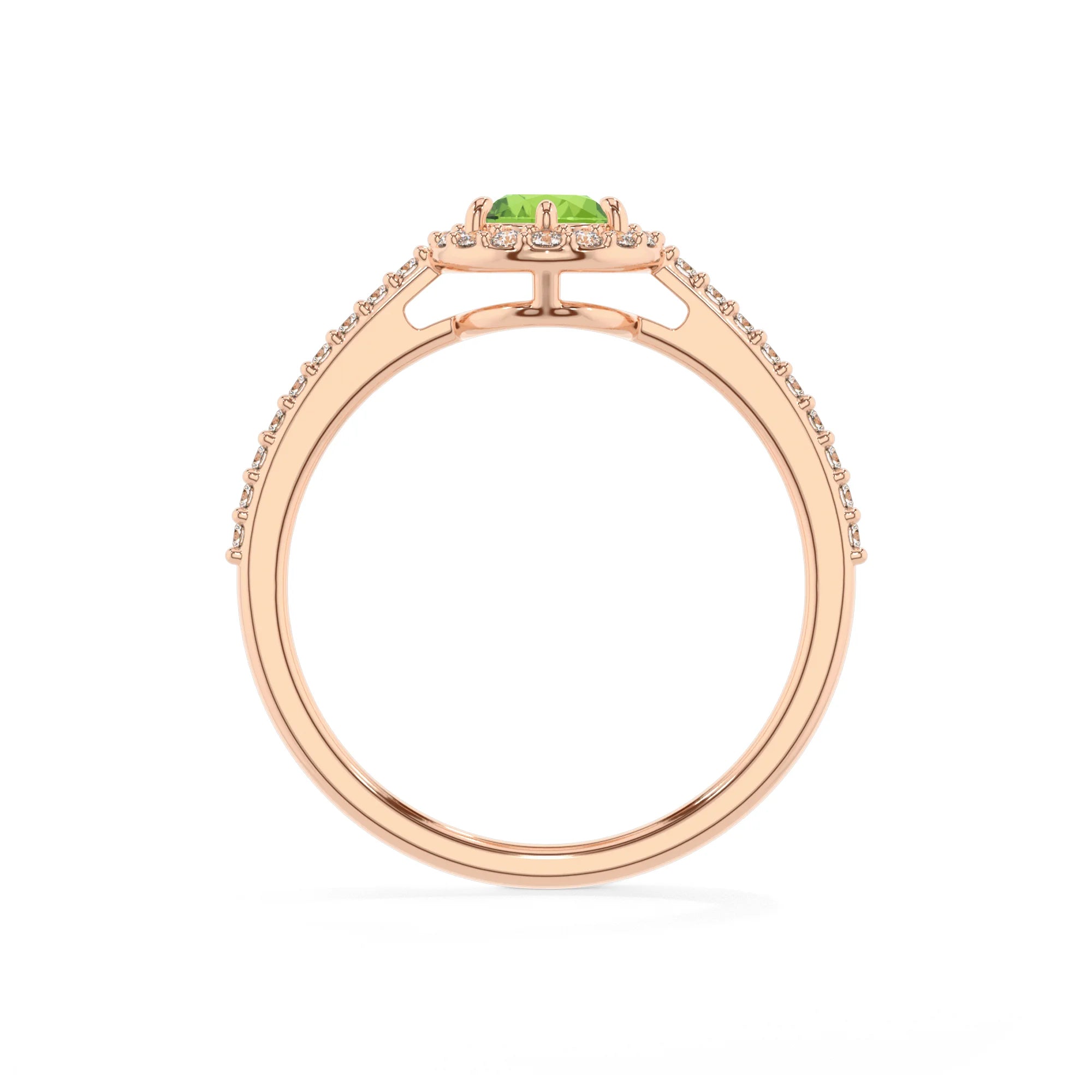 natural peridot pear solitaire rings in rose gold
