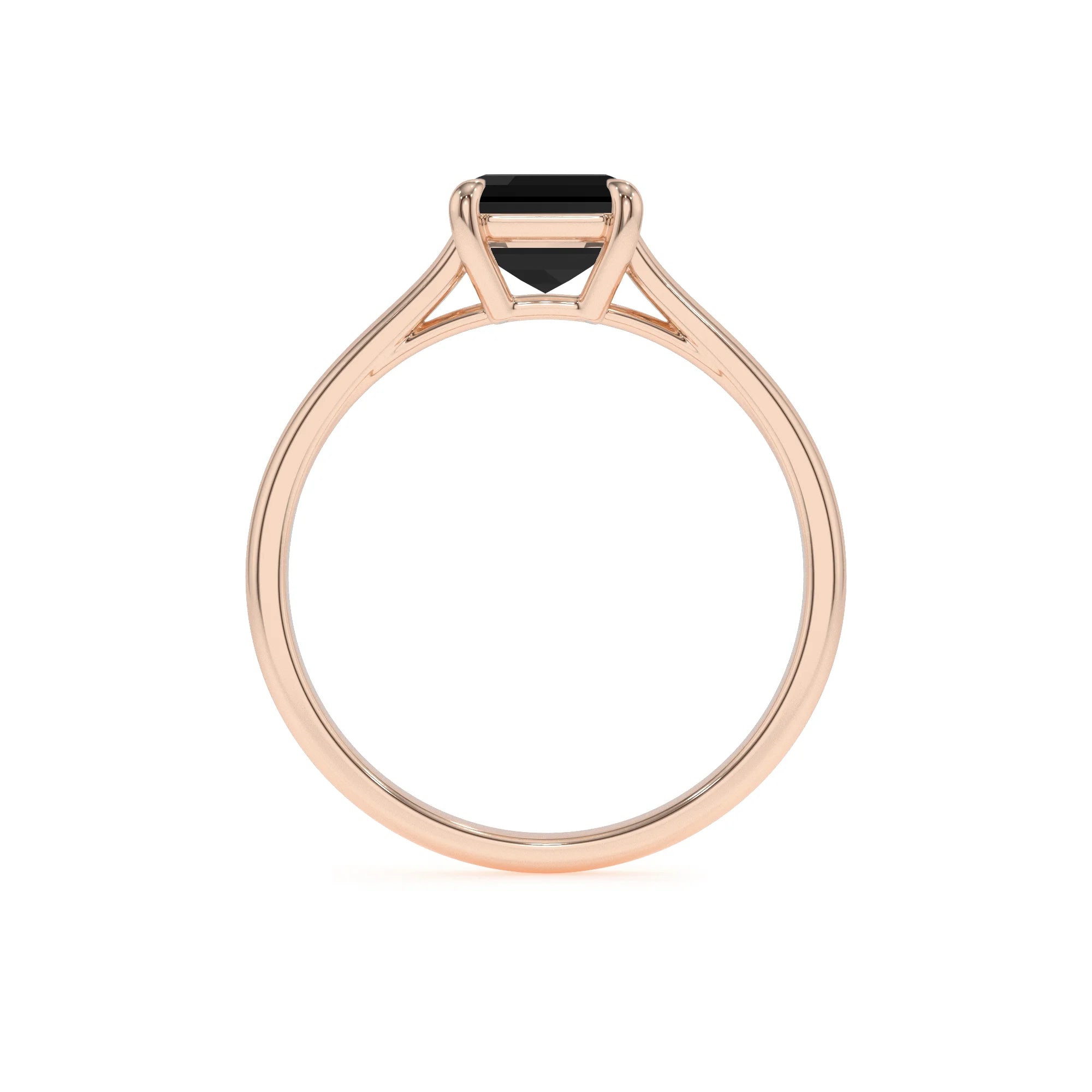 natural black-onyx emerald cut solitaire rings in rose gold