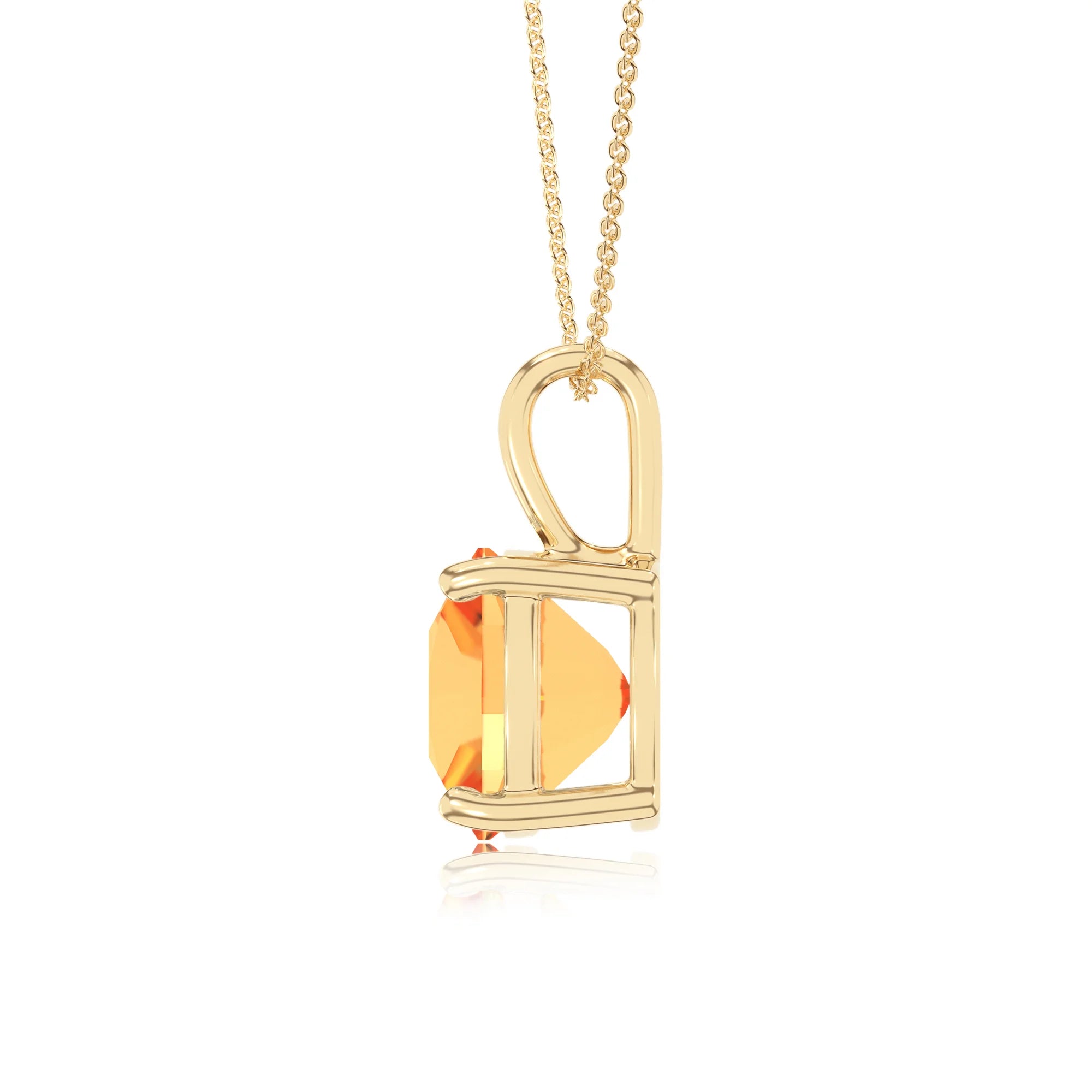 lab grown citrine cushion solitaire necklaces in yellow gold