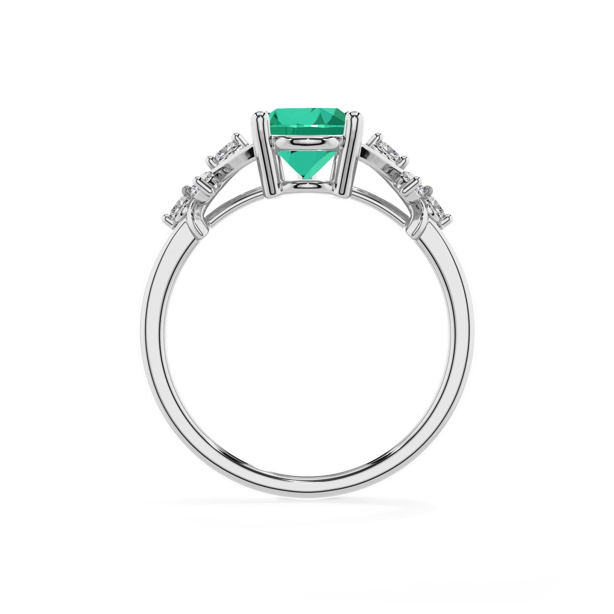 lab grown emerald pear solitaire rings in sterling silver