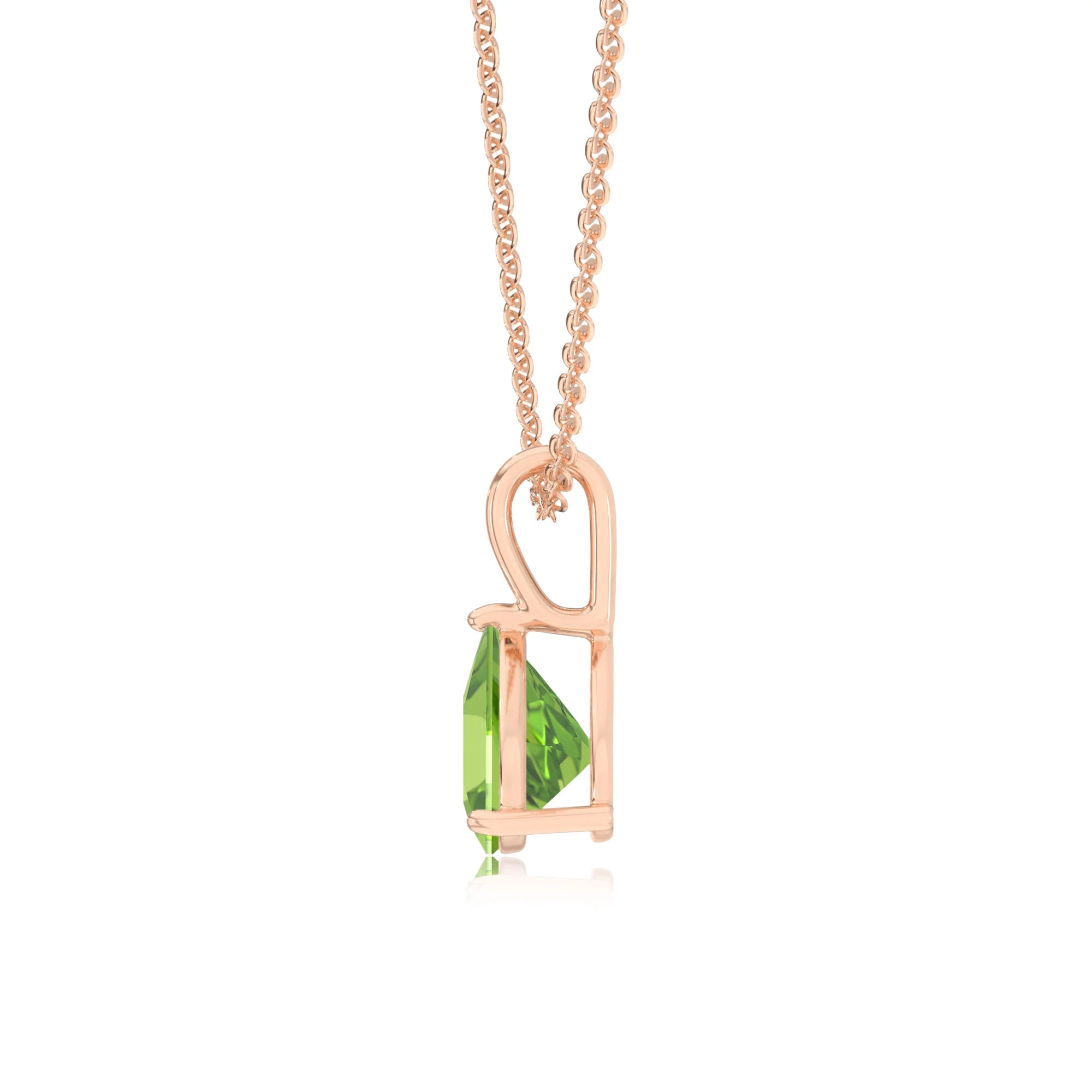 natural peridot trillion solitaire necklaces in rose gold