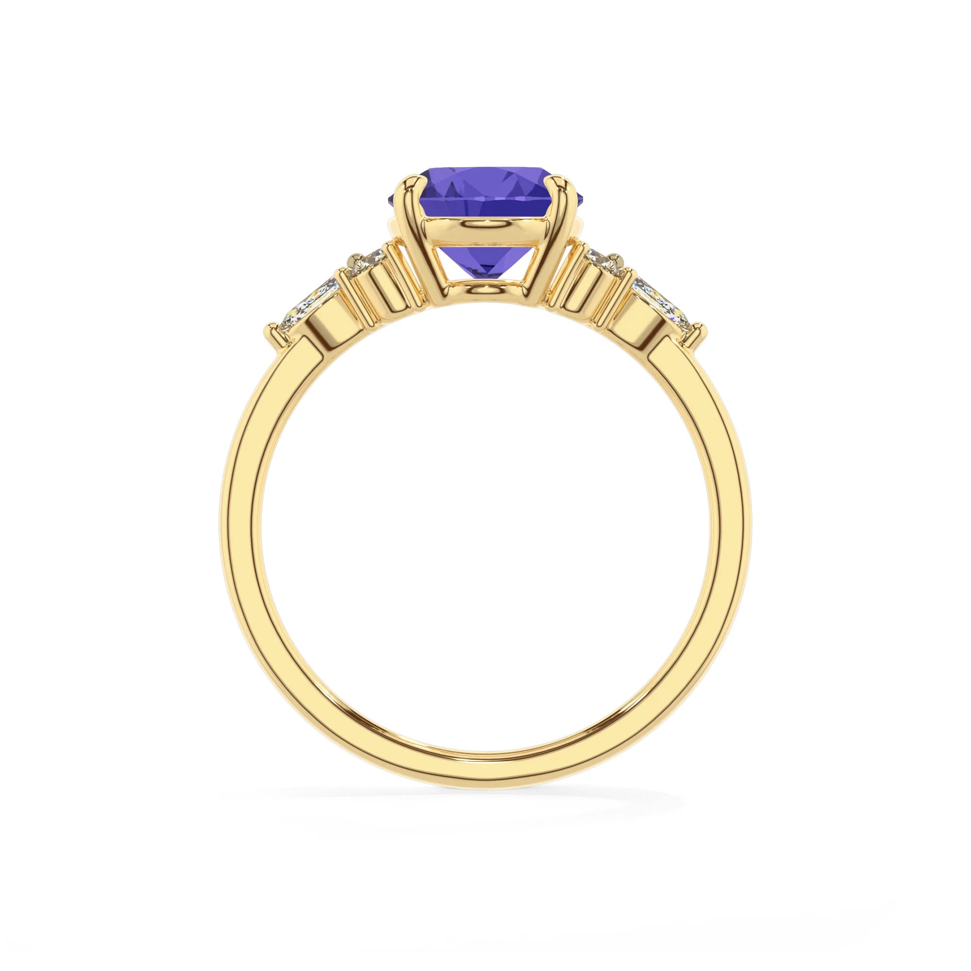 lab grown tanzanite oval solitaire rings in yellow gold