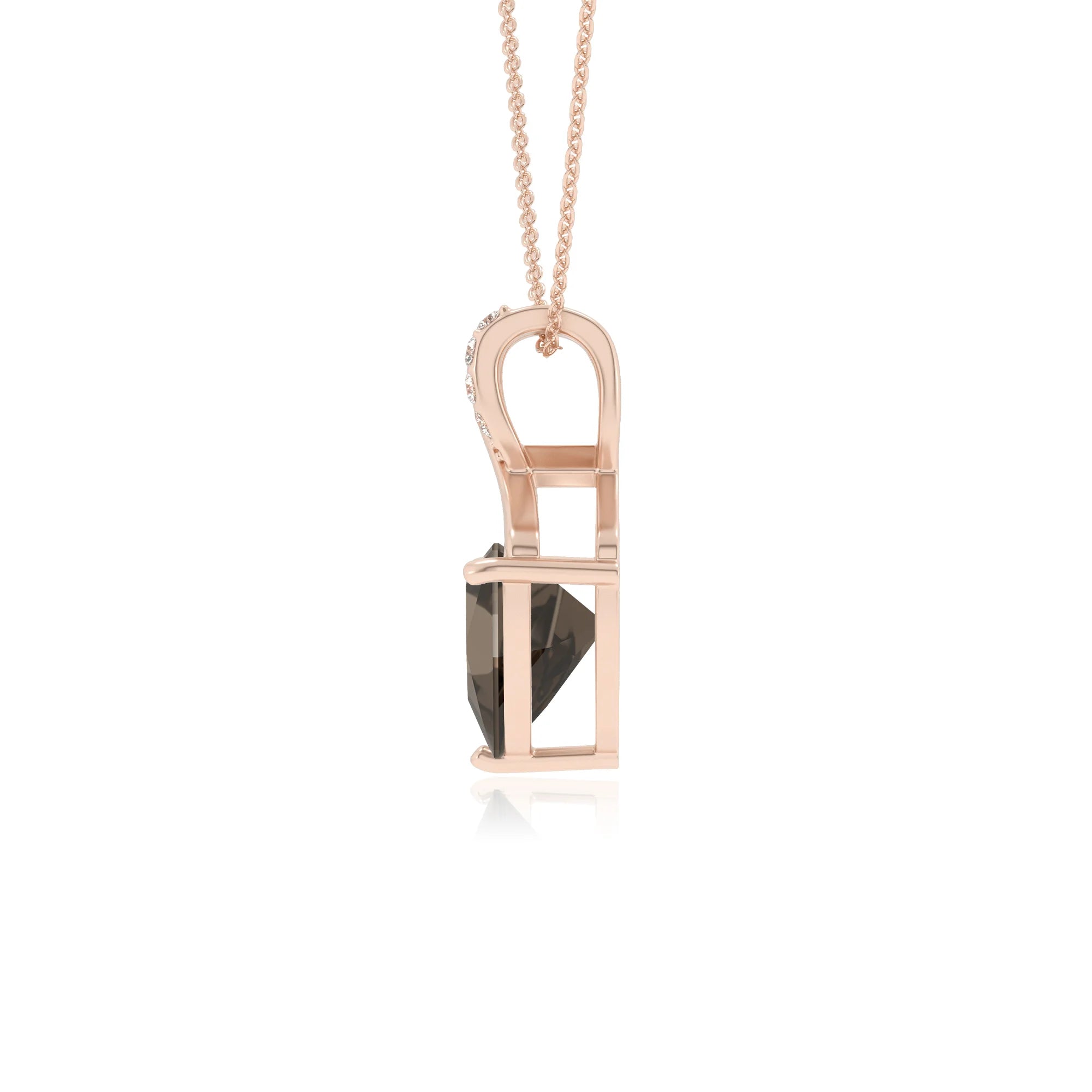 natural smoky-quartz trillion solitaire necklaces in rose gold