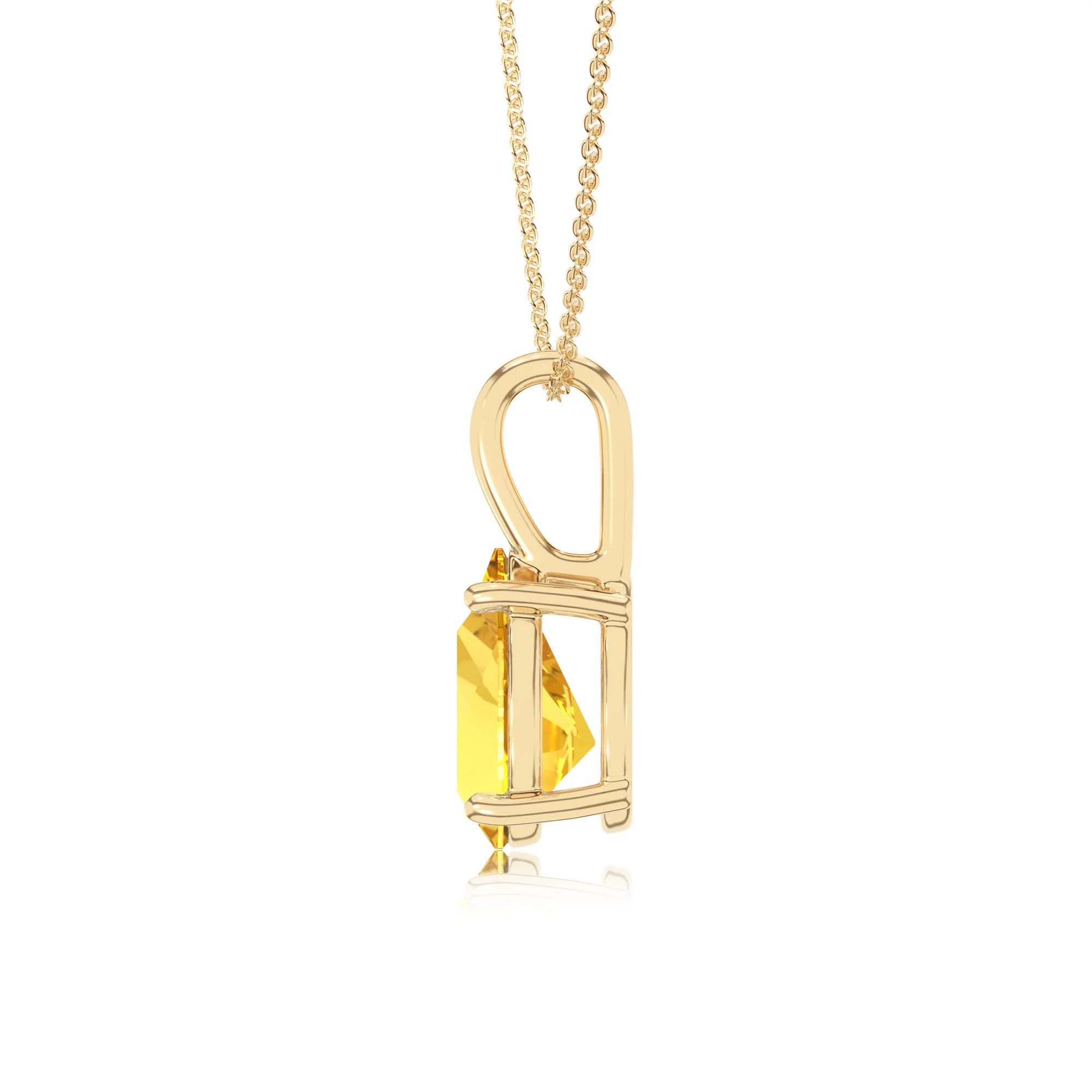 lab grown yellow-sapphire pear solitaire necklaces in yellow gold