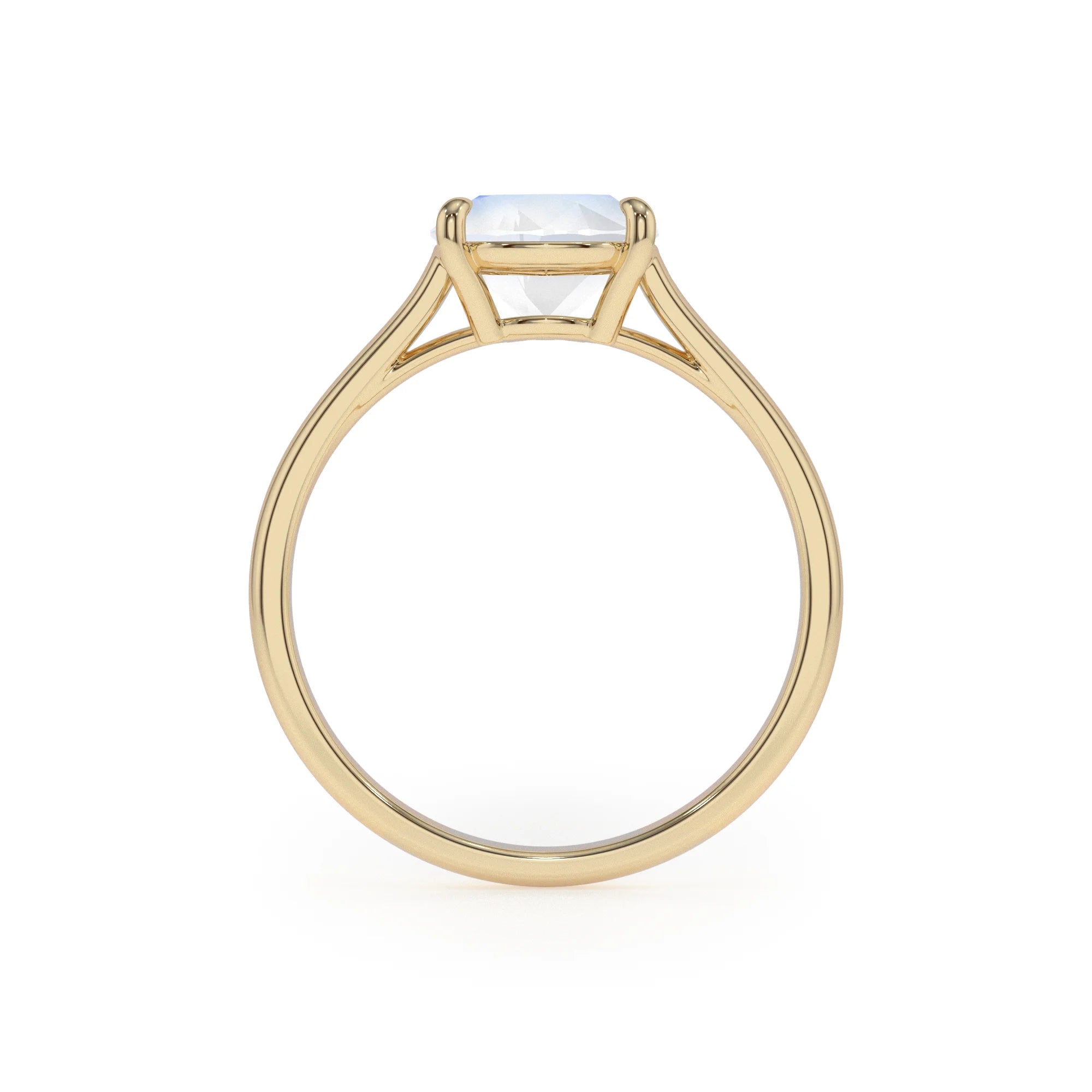 natural rainbow-moonstone pear solitaire rings in yellow gold