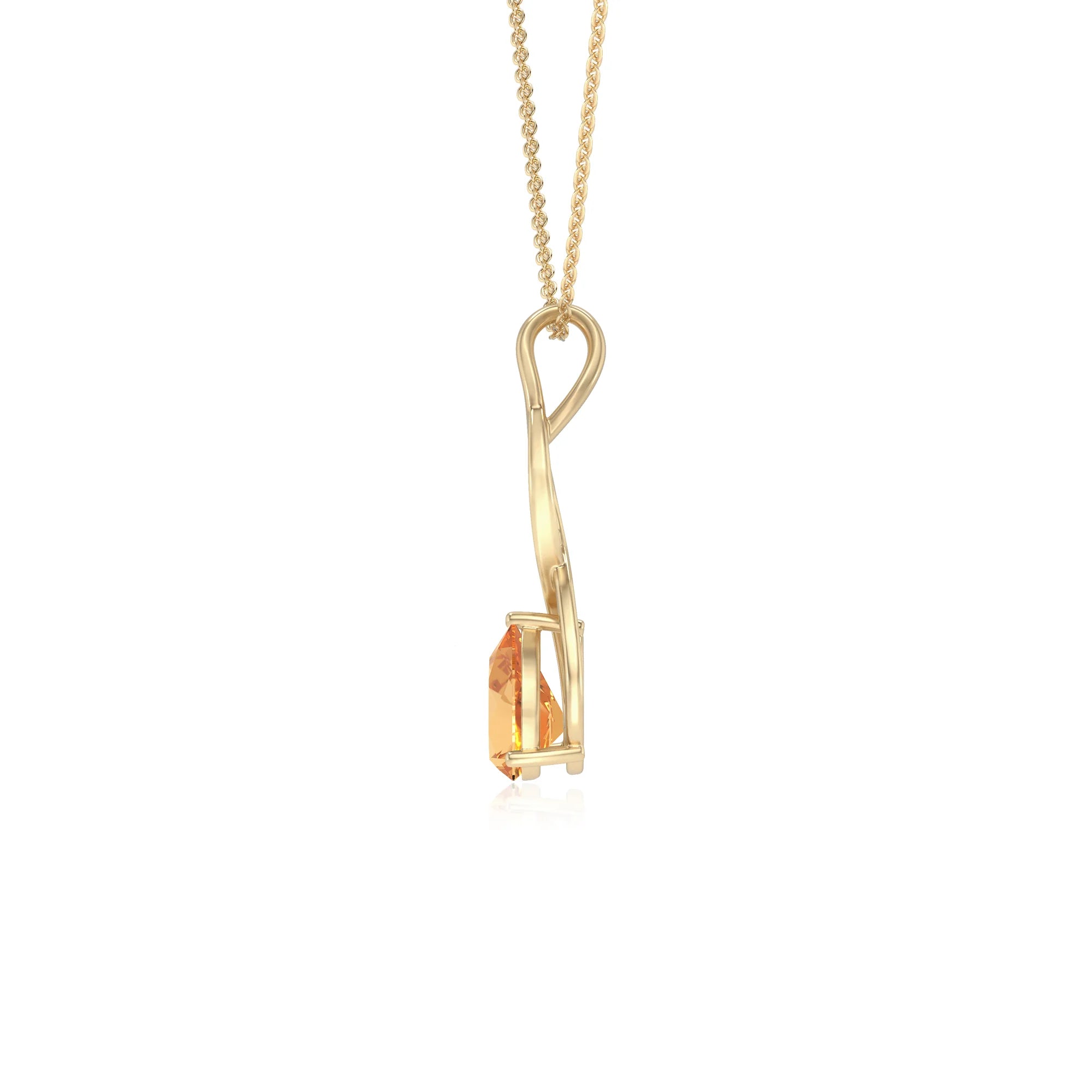 lab grown citrine pear solitaire necklaces in yellow gold