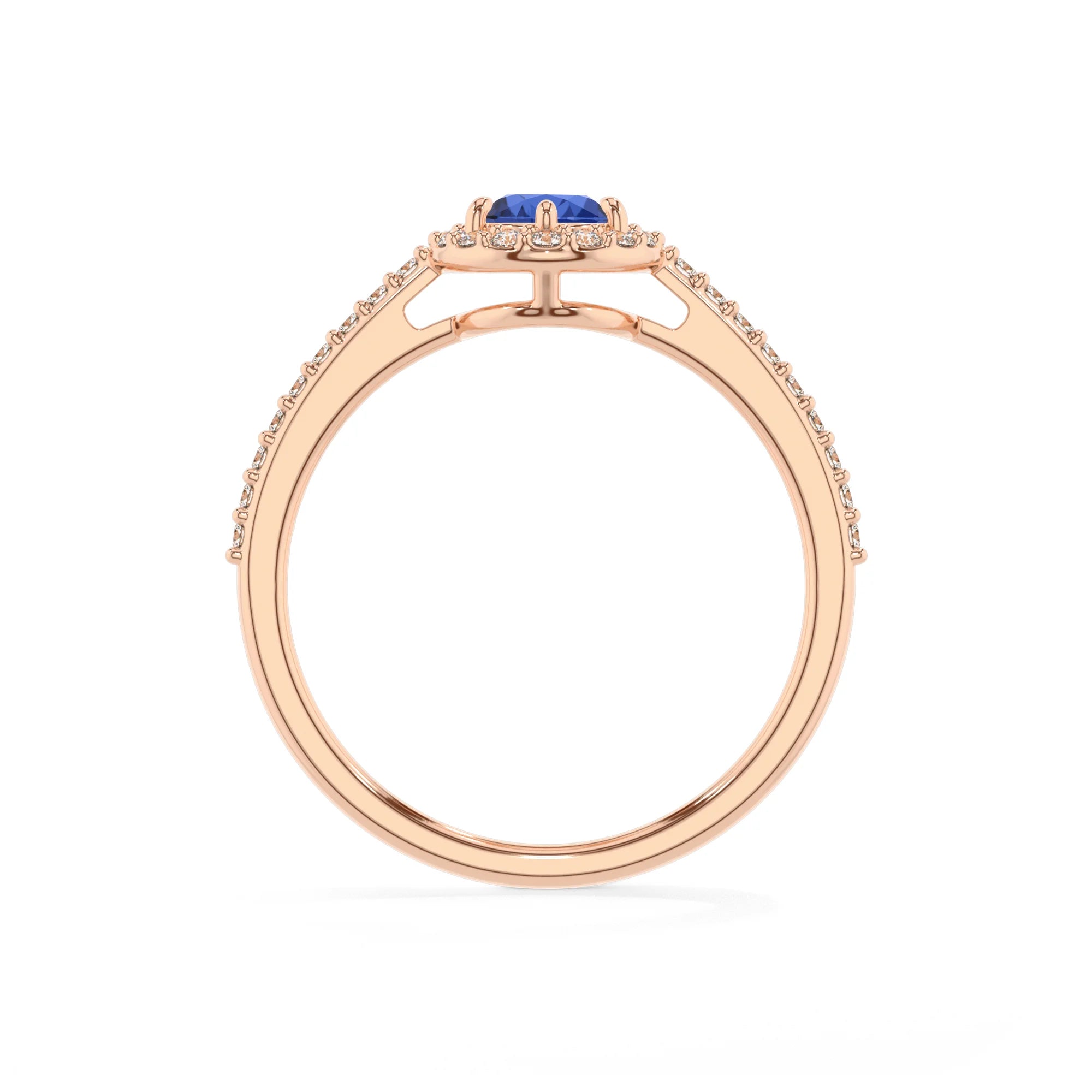 lab grown blue-sapphire pear solitaire rings in rose gold