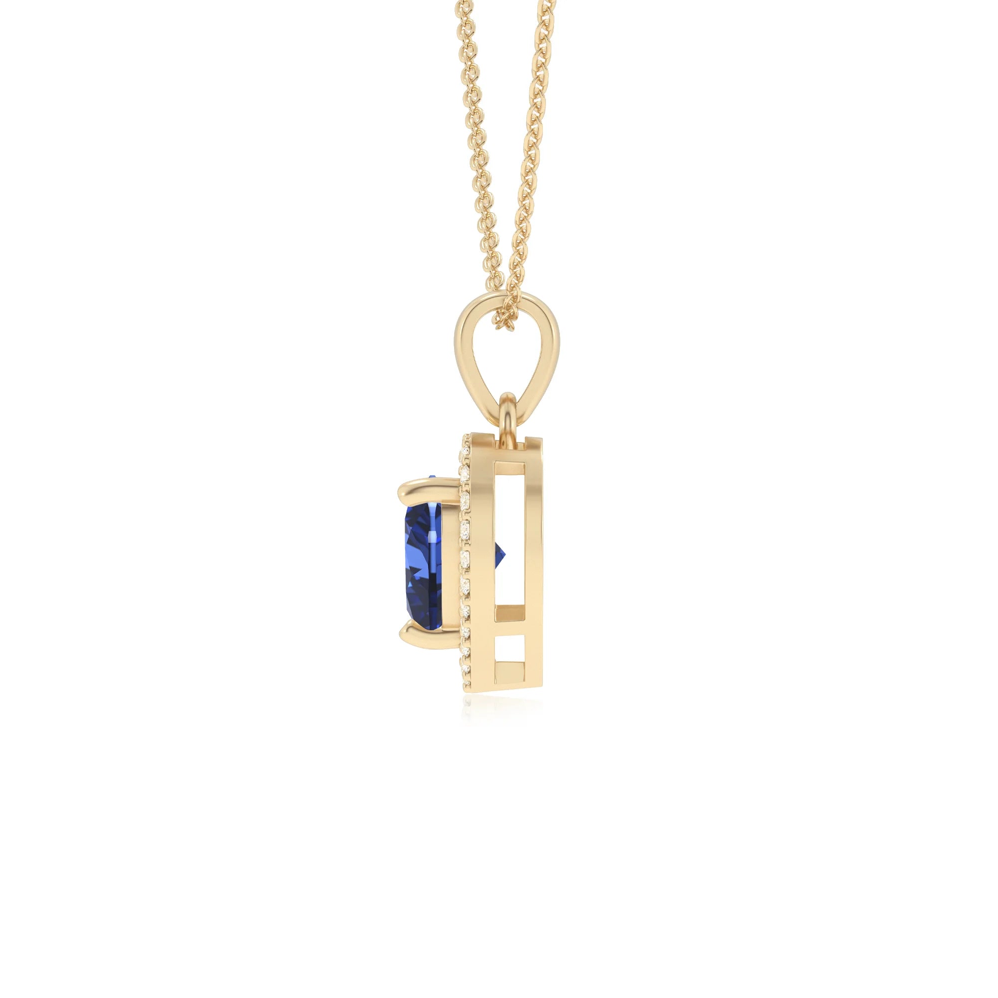 lab grown blue-sapphire heart solitaire necklaces in yellow gold