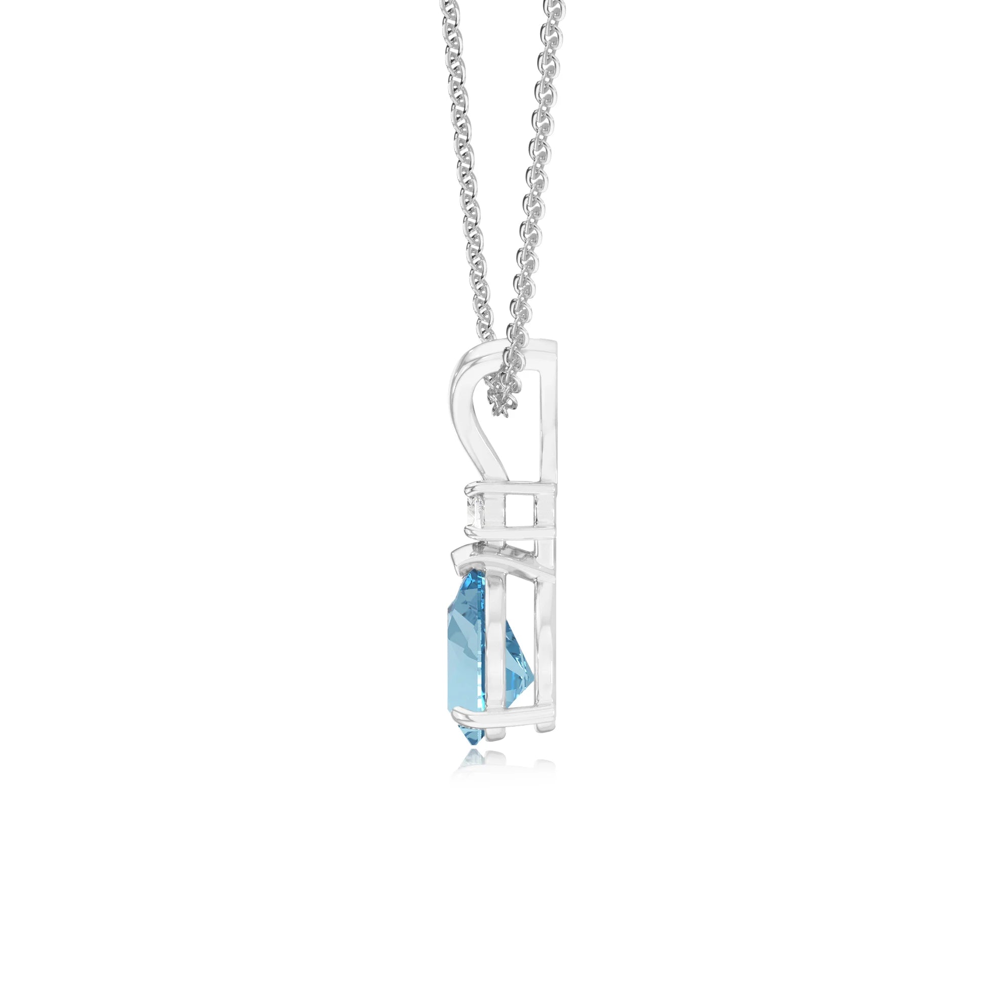 lab grown aquamarine pear solitaire v-bale necklaces in white gold