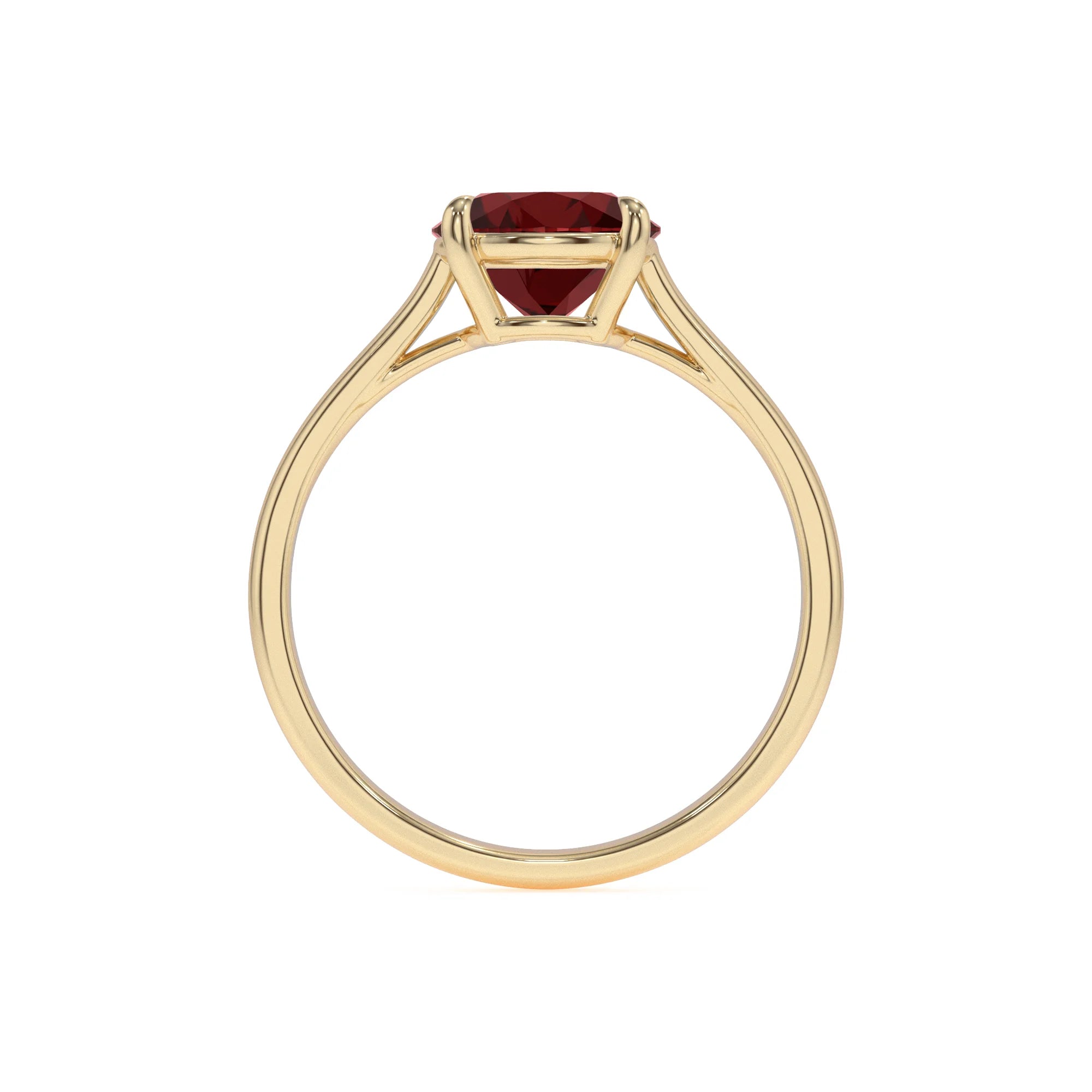natural garnet round solitaire rings in yellow gold
