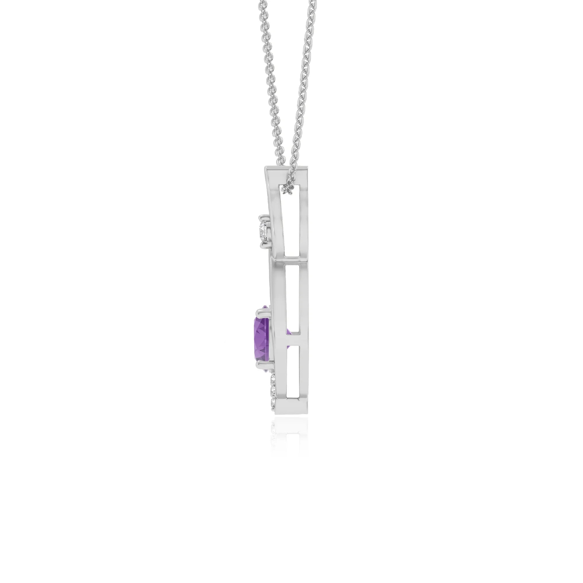 lab grown amethyst round solitaire necklaces in platinum