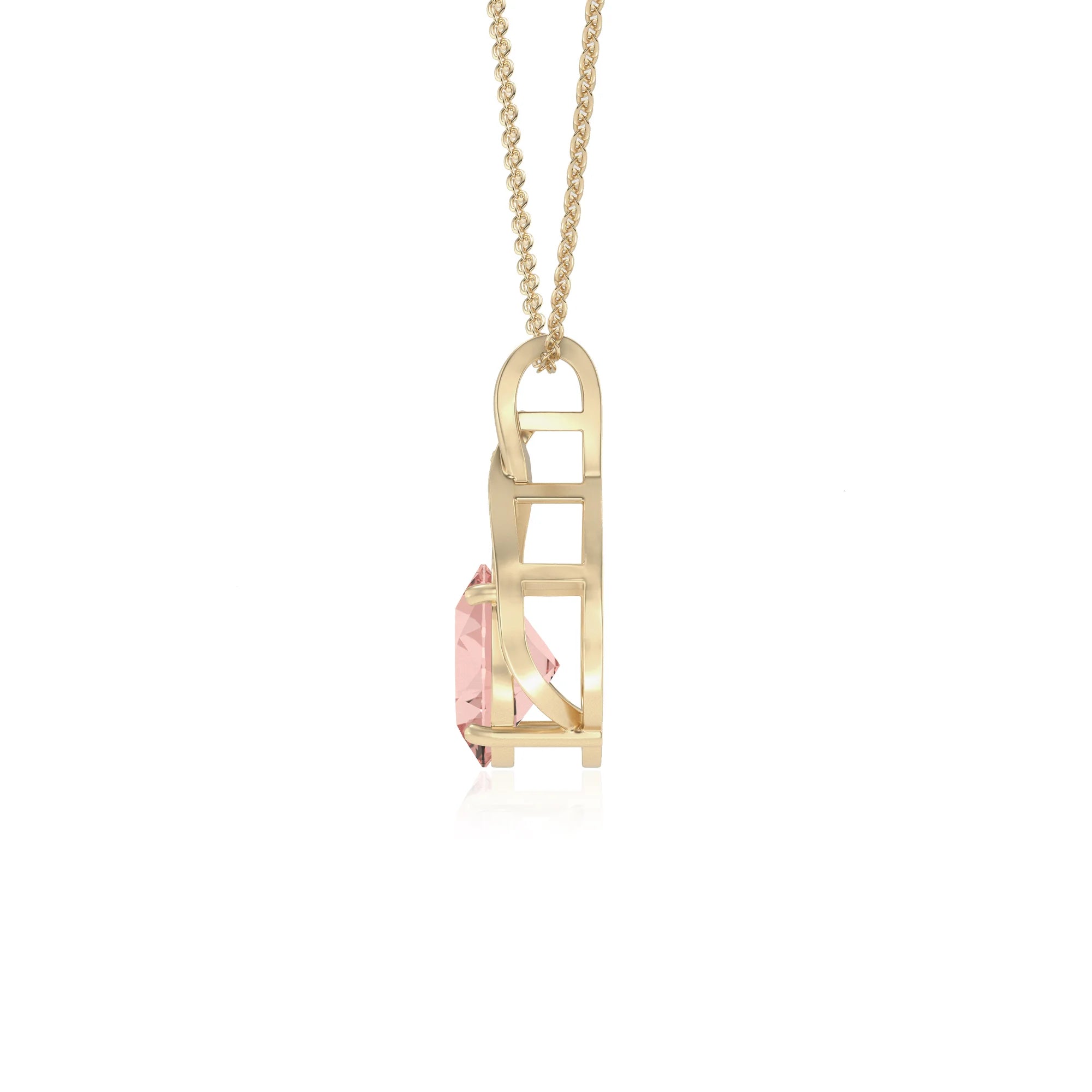 lab grown morganite oval solitaire necklaces in yellow gold