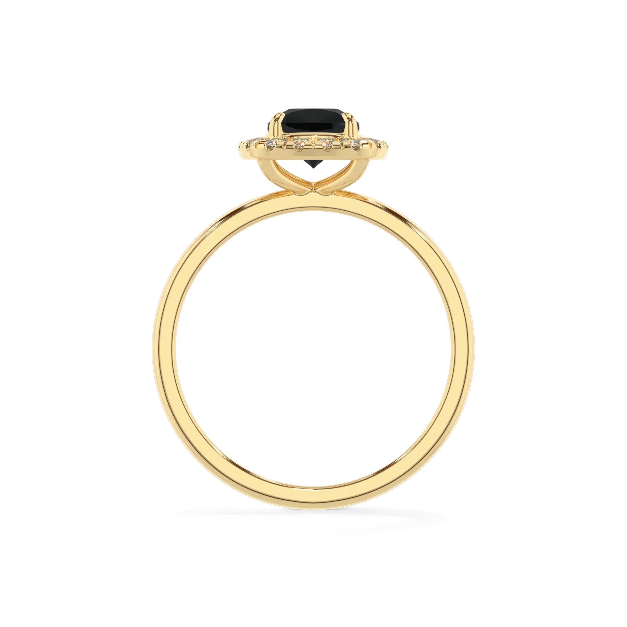 natural black-onyx cushion solitaire rings in yellow gold