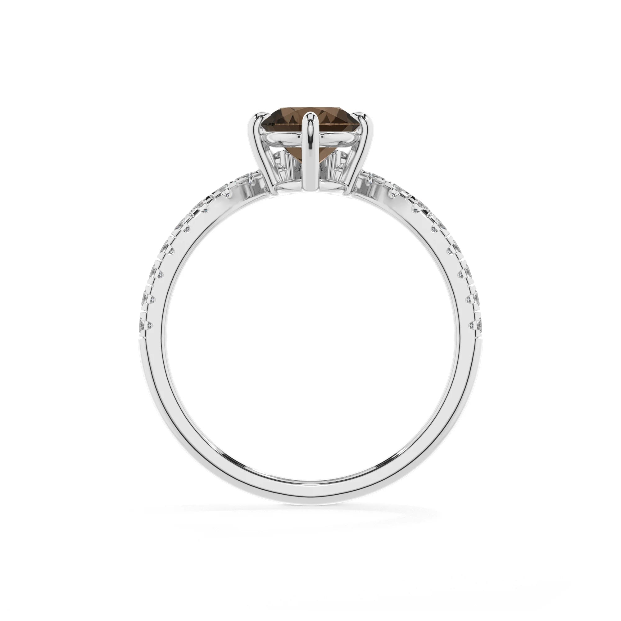natural smoky-quartz oval solitaire rings in white gold
