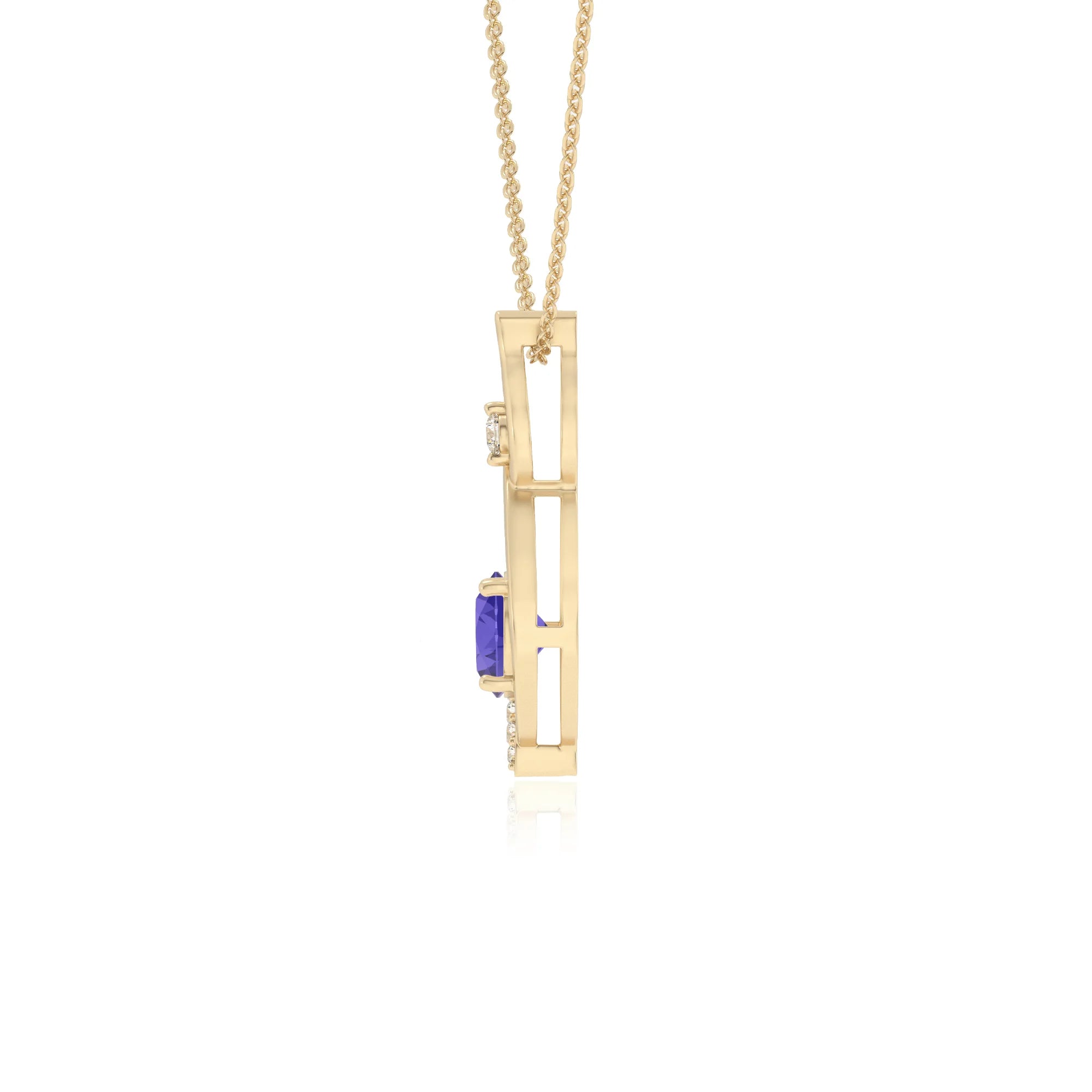 lab grown tanzanite round solitaire necklaces in yellow gold