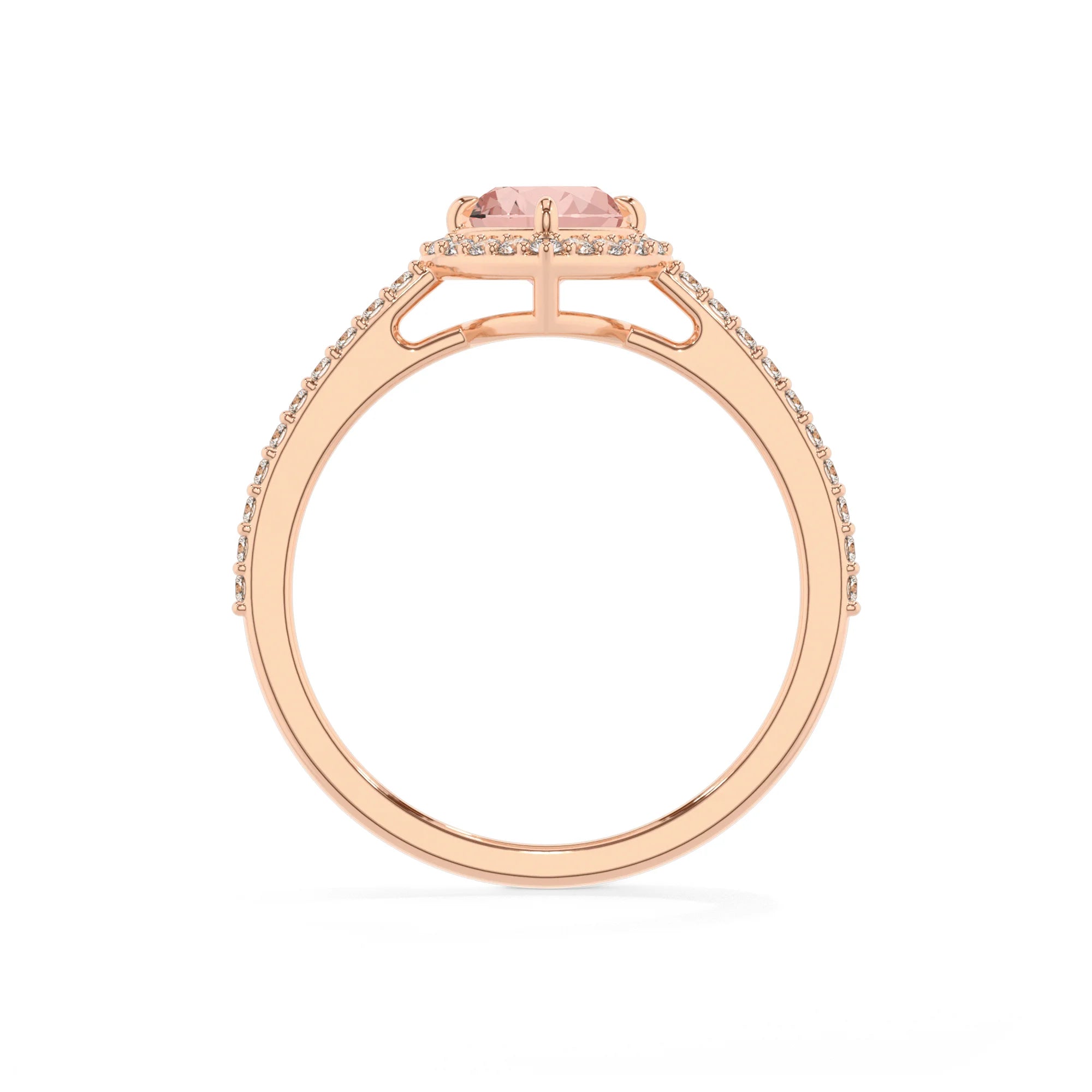 lab grown morganite heart solitaire rings in rose gold