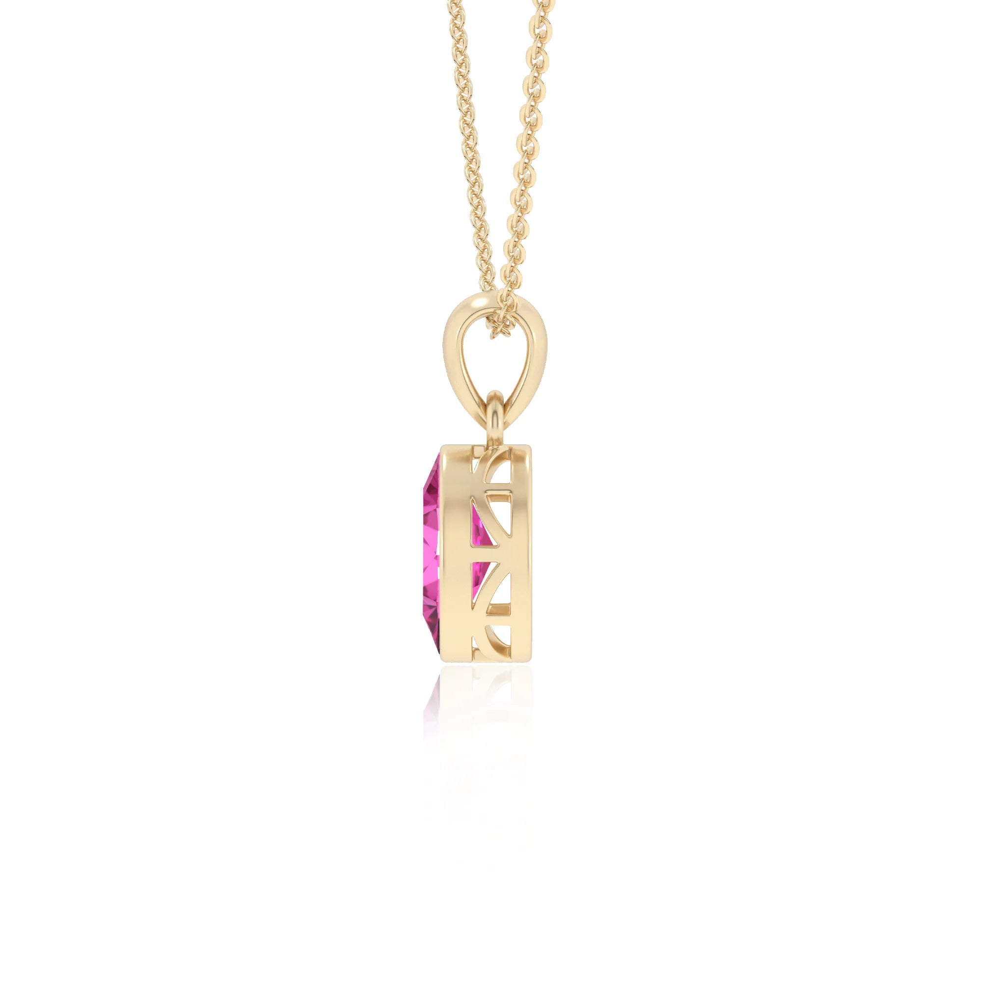 lab grown pink-sapphire oval solitaire necklaces in yellow gold