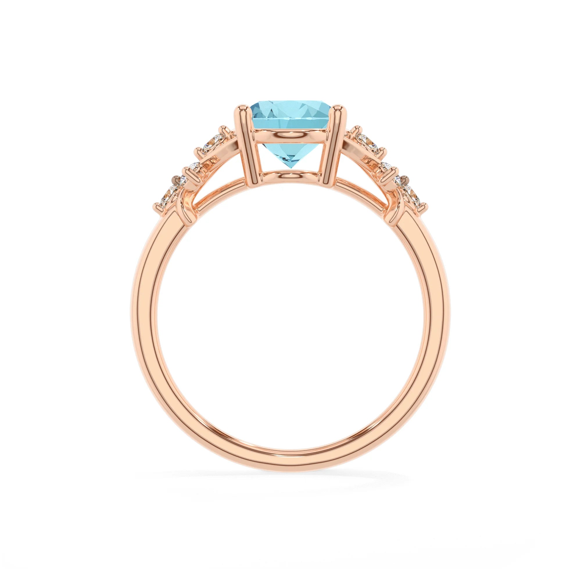 lab grown aquamarine oval solitaire rings in rose gold
