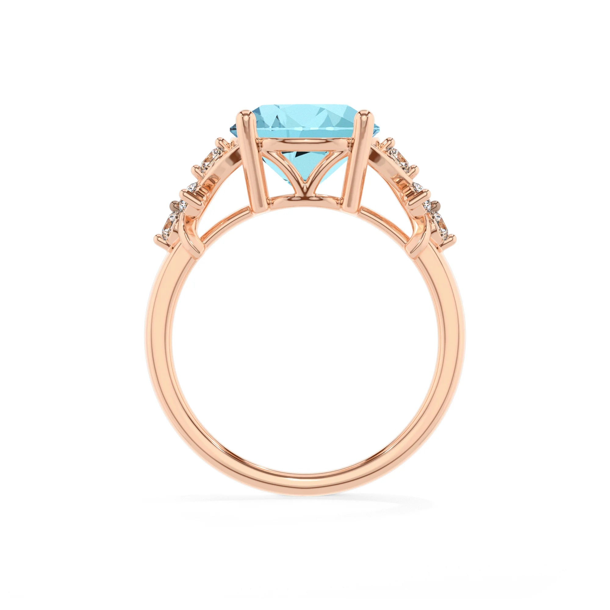 lab grown aquamarine round solitaire rings in rose gold