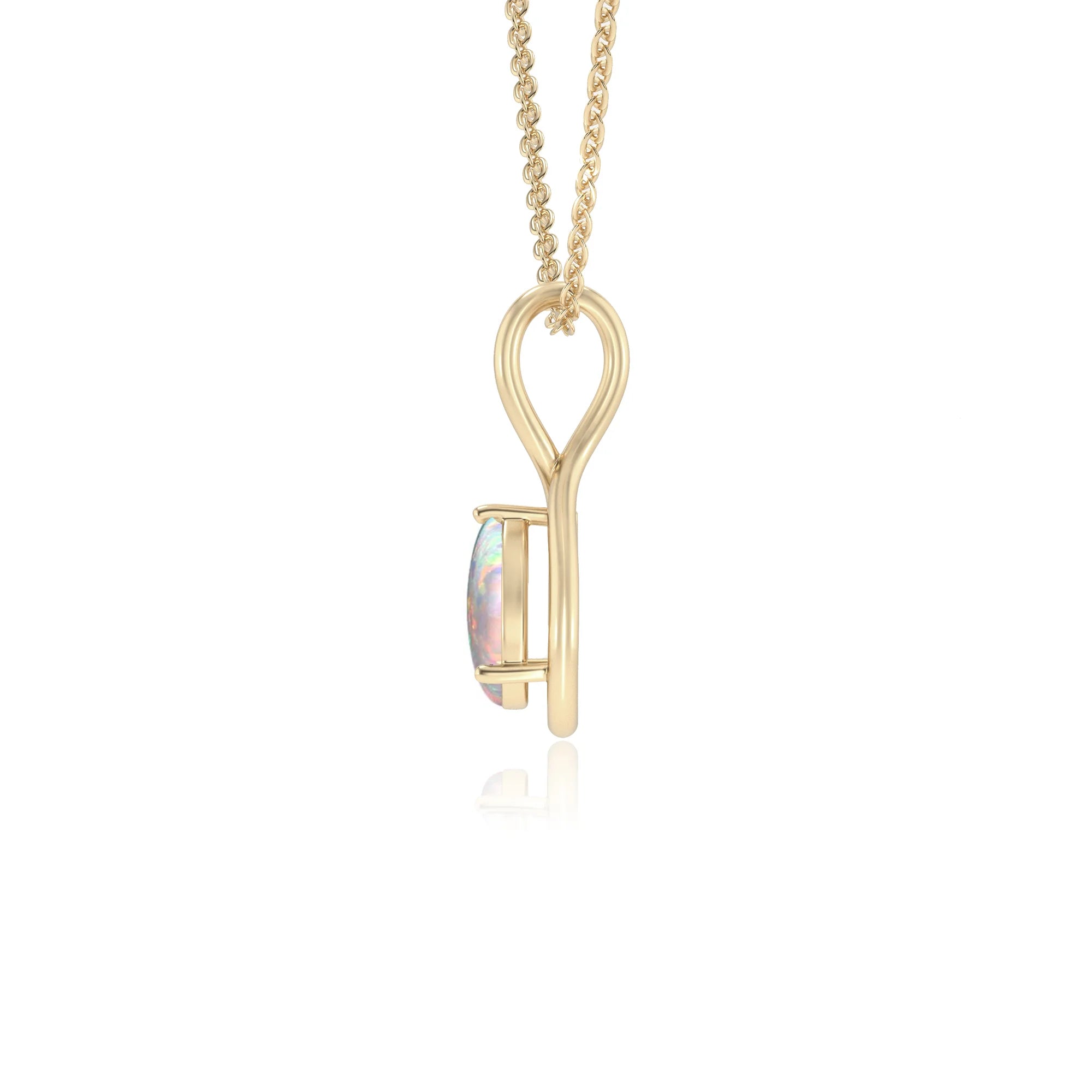 lab grown opal pear solitaire necklaces in yellow gold