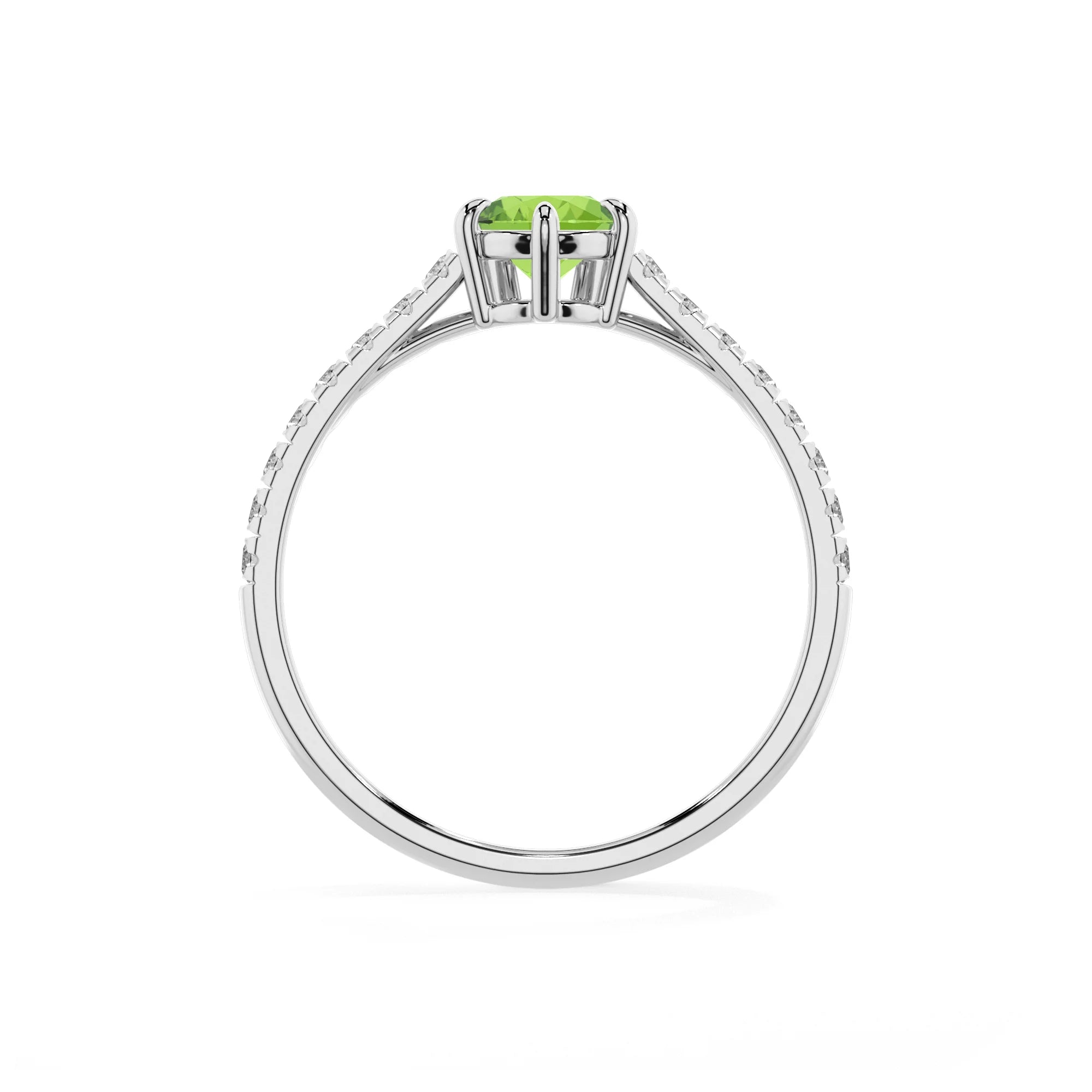 natural peridot pear half eternity solitaire engagement rings in platinum