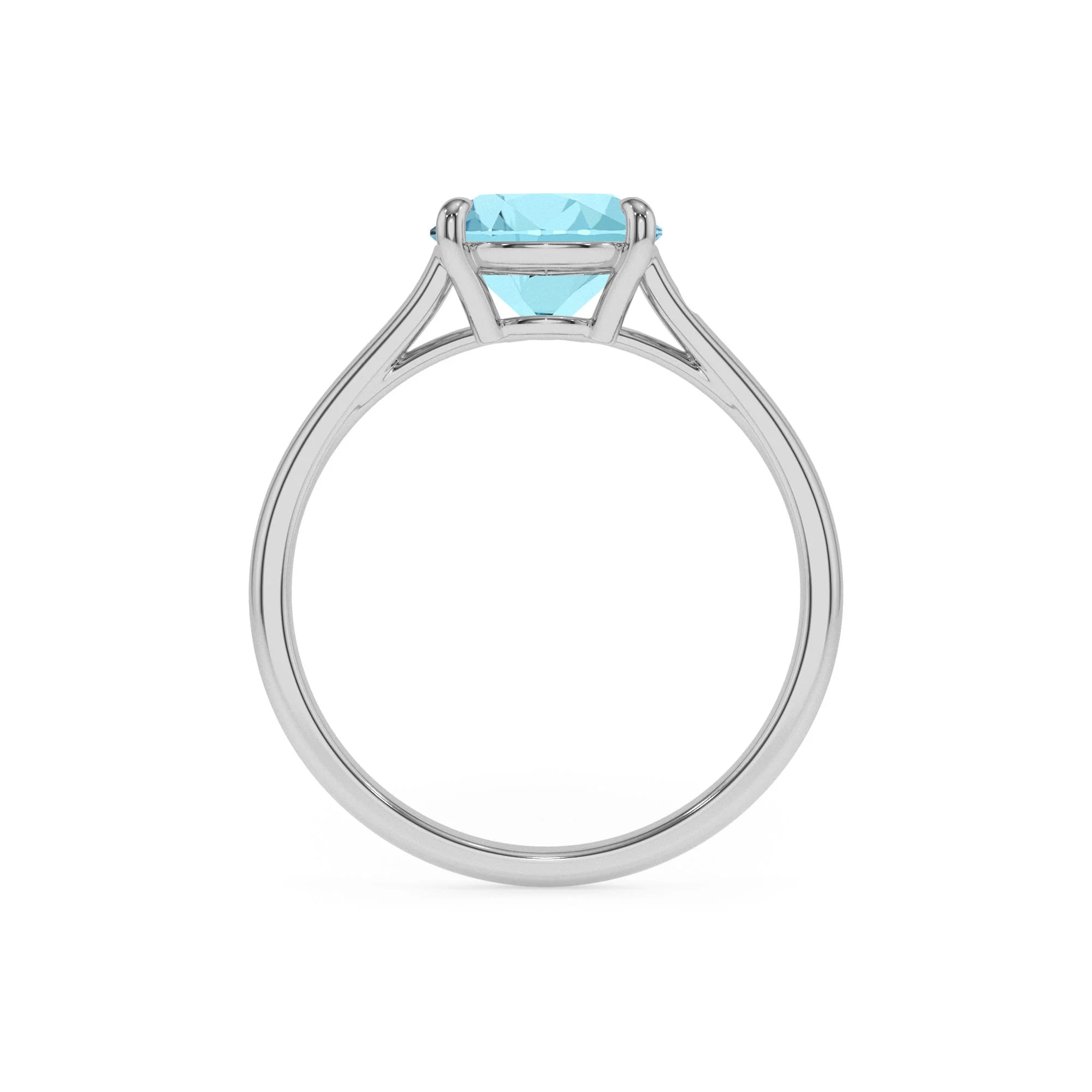 lab grown aquamarine cushion solitaire rings in white gold