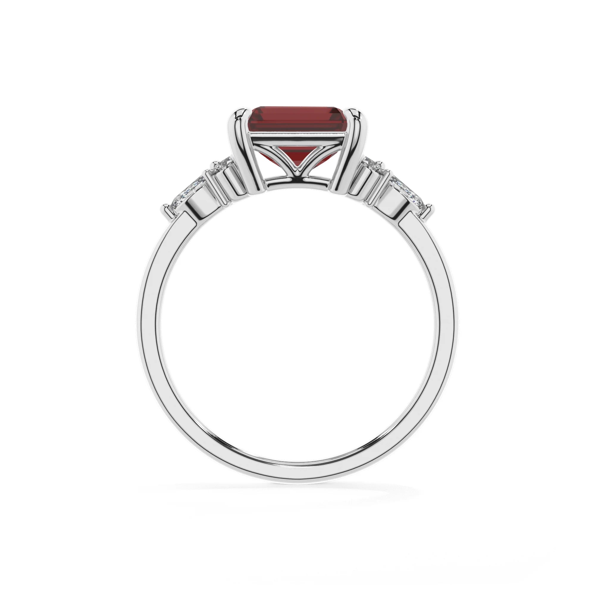 natural garnet emerald cut solitaire rings in platinum