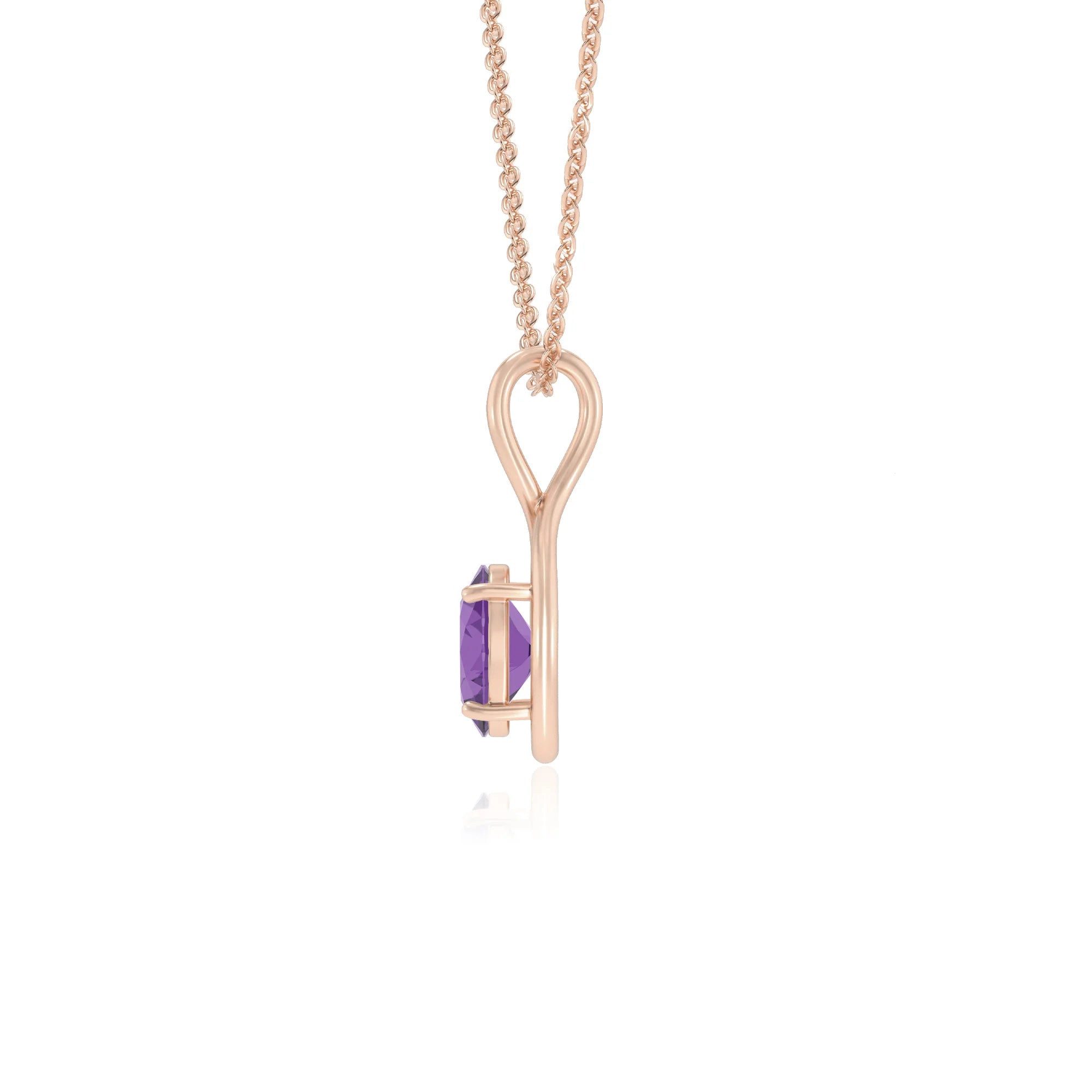 lab grown amethyst oval solitaire necklaces in rose gold