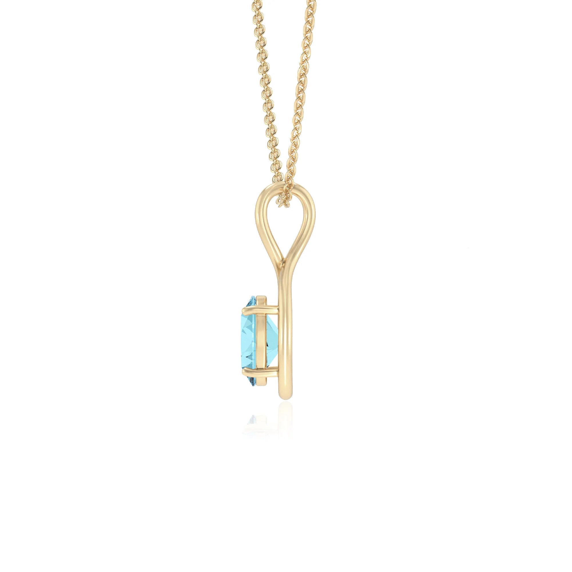 lab grown aquamarine oval solitaire necklaces in yellow gold