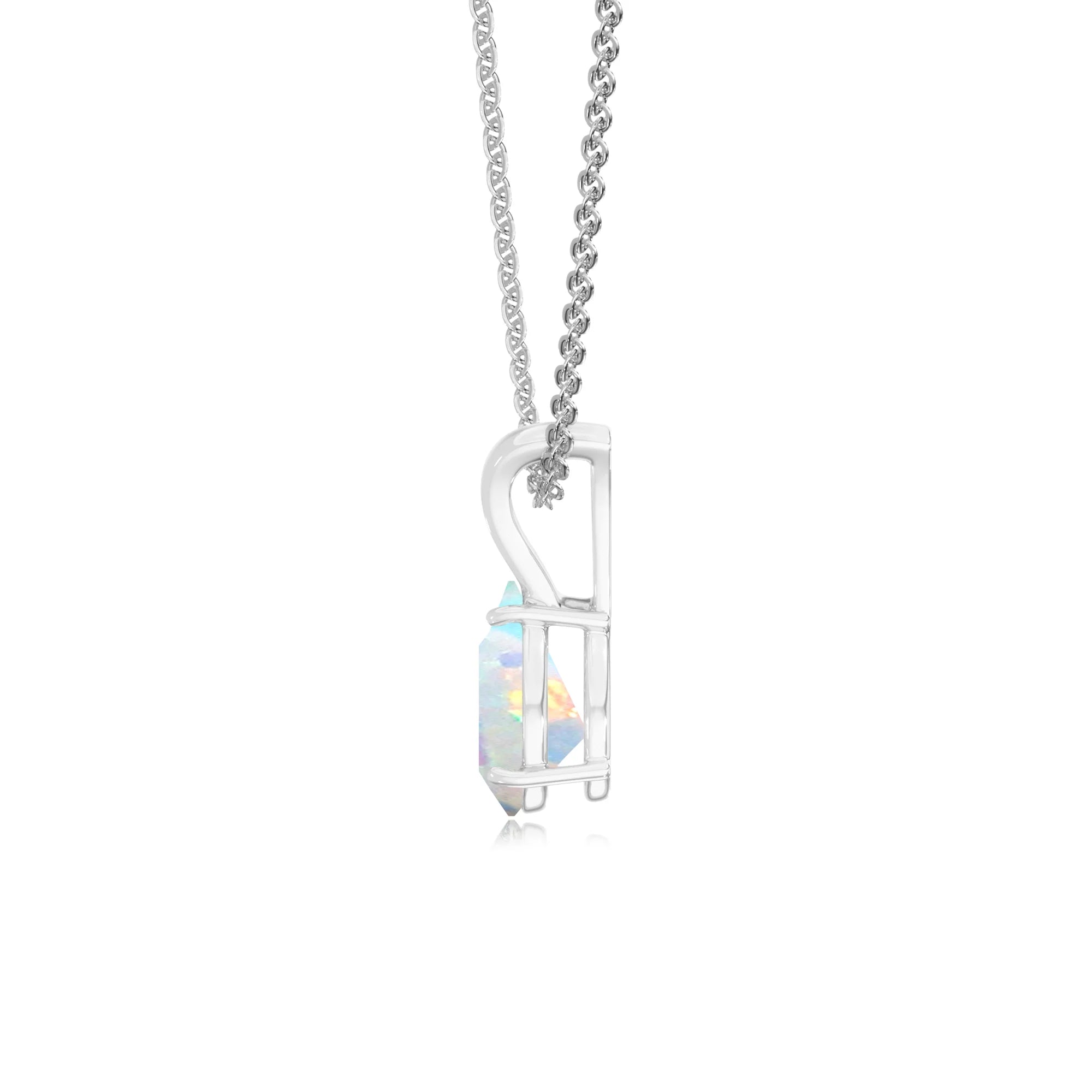 lab grown opal pear solitaire v-bale necklaces in sterling silver