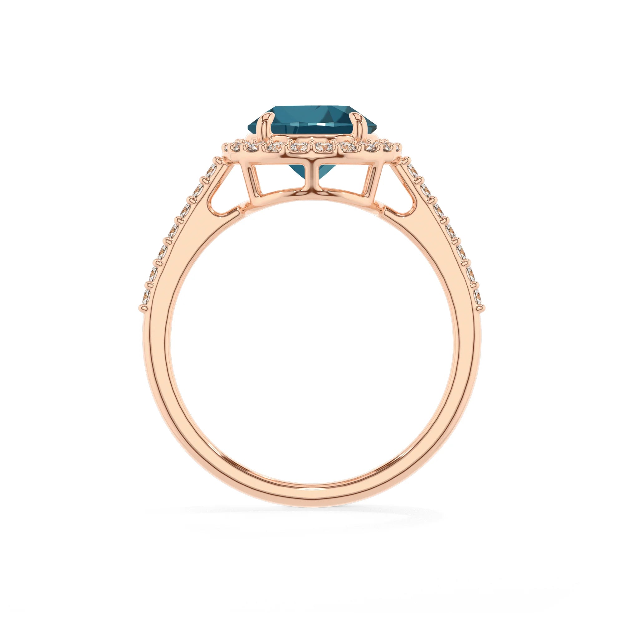 natural london-blue-topaz round solitaire rings in rose gold