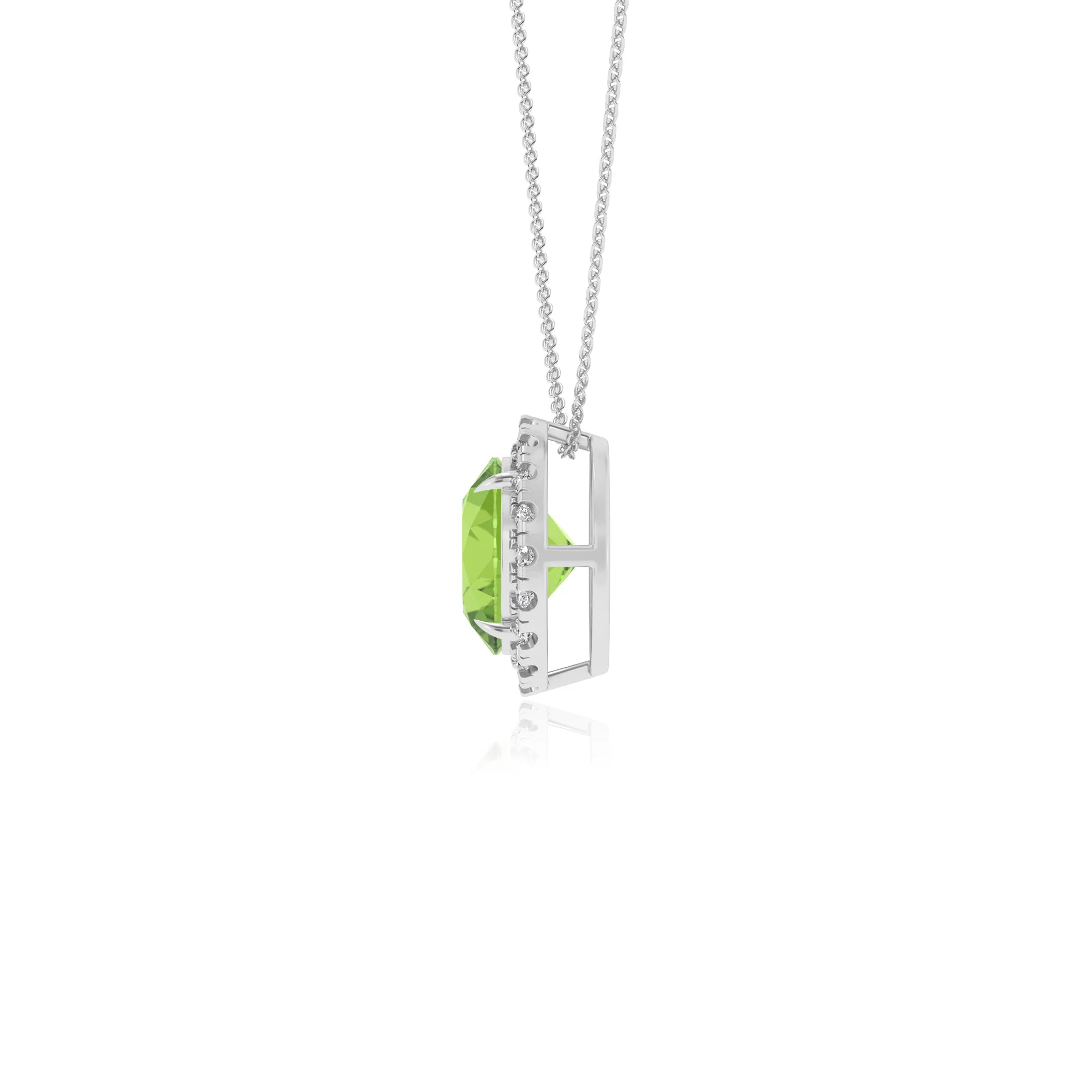 natural peridot round solitaire necklaces in platinum