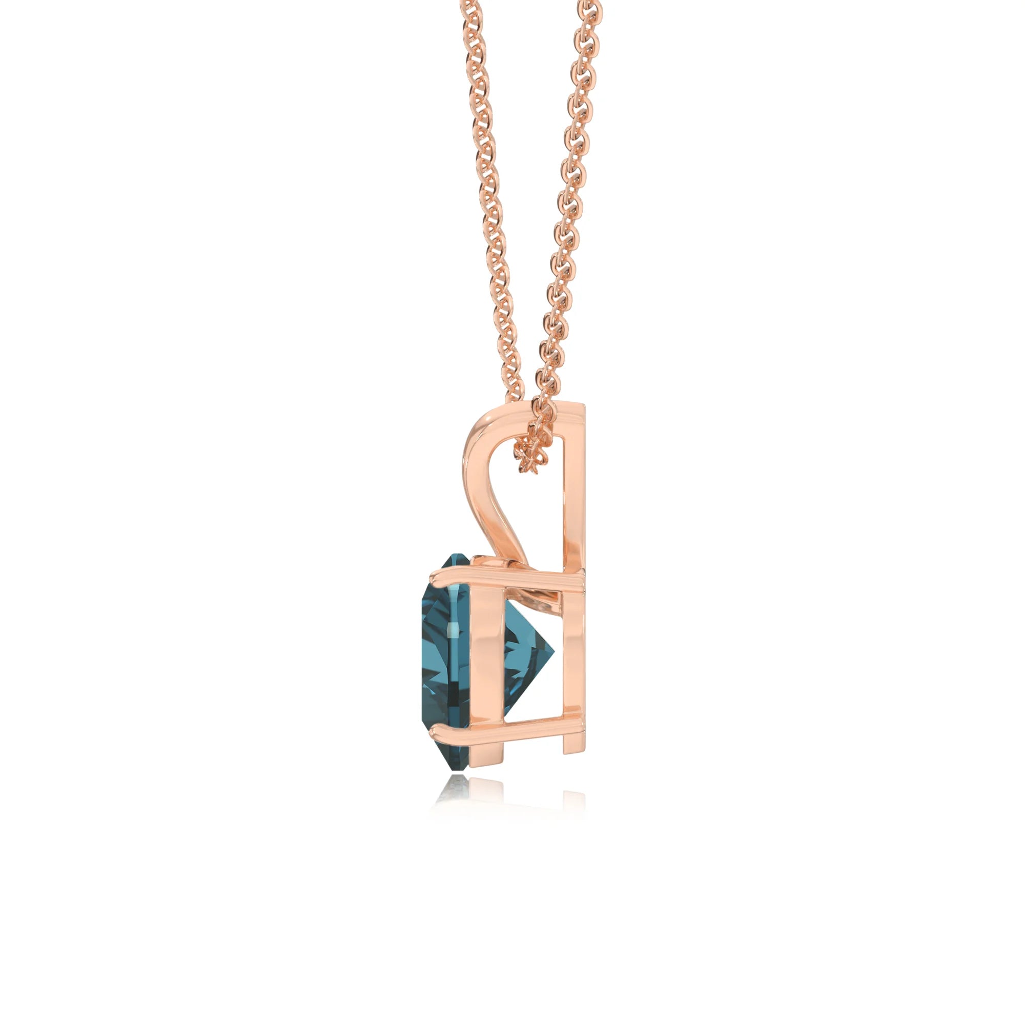 natural london-blue-topaz heart solitaire v-bale necklaces in rose gold