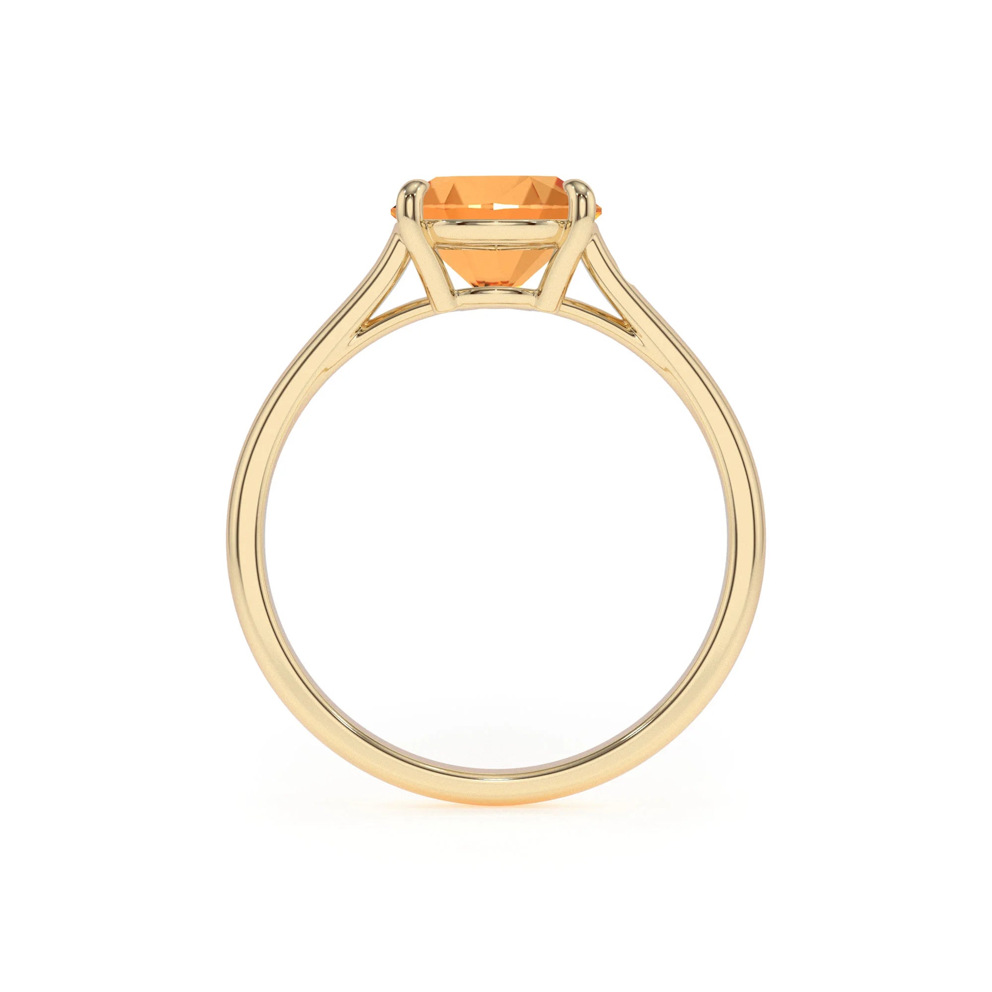lab grown citrine cushion solitaire rings in yellow gold