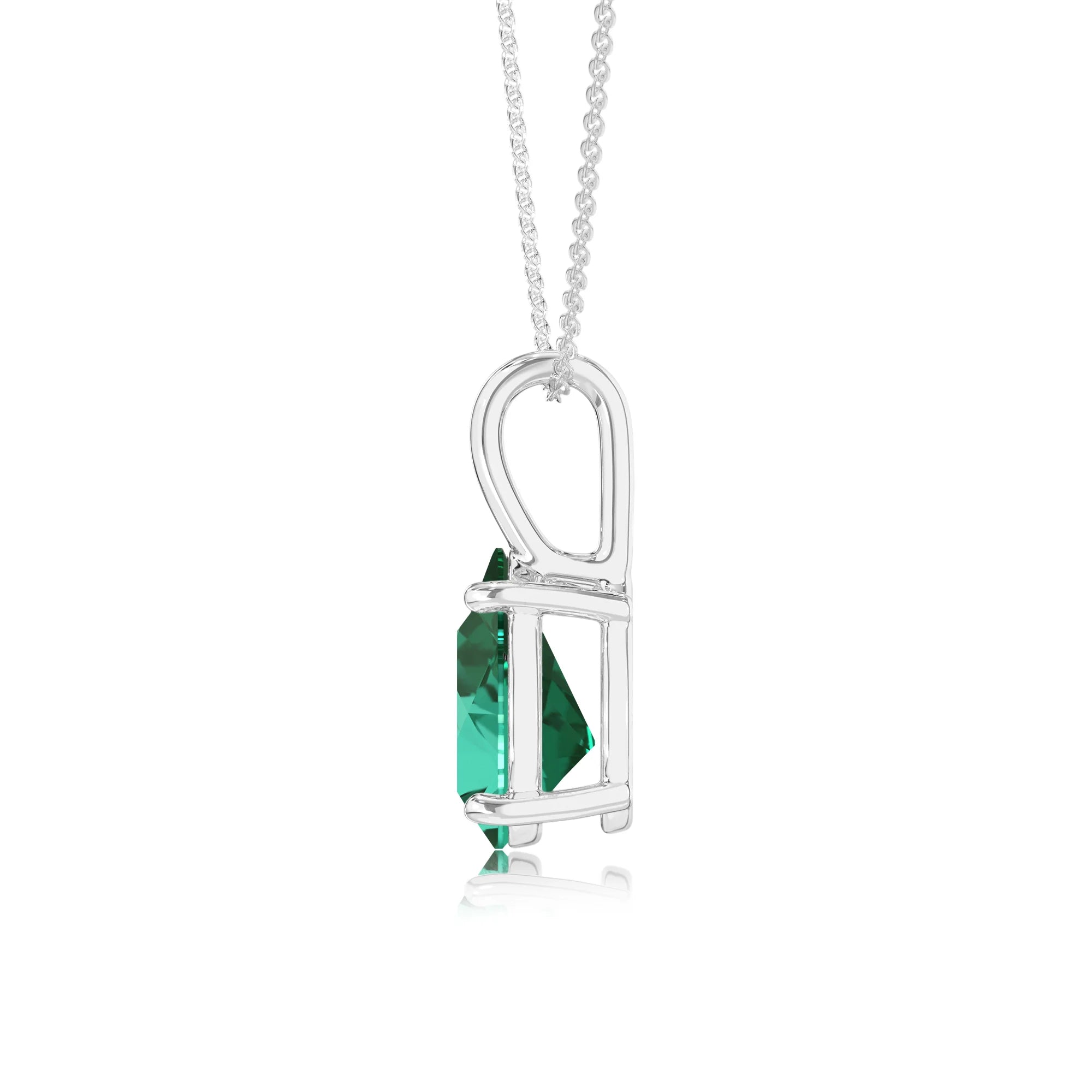 lab grown emerald pear solitaire necklaces in sterling silver