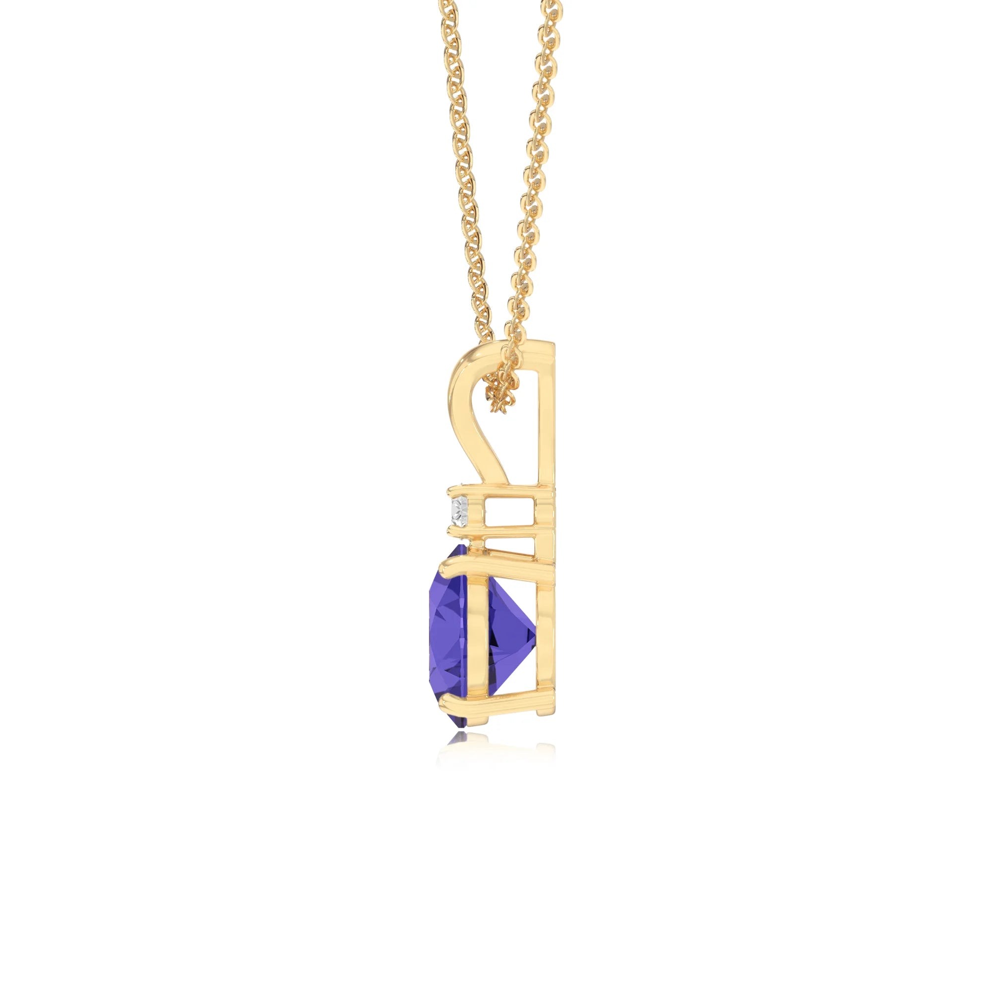 lab grown tanzanite round solitaire v-bale necklaces in yellow gold