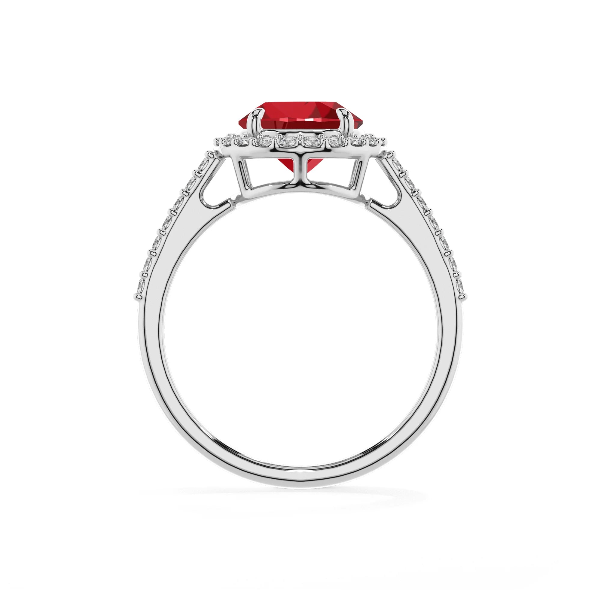 lab grown ruby round solitaire rings in white gold