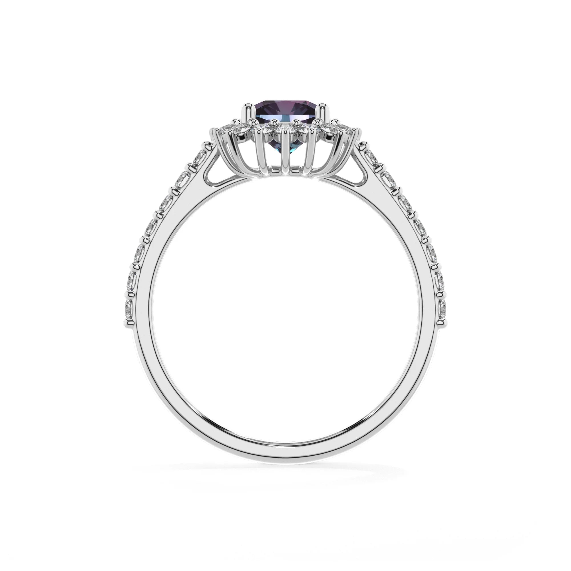 lab grown alexandrite cushion solitaire rings in platinum