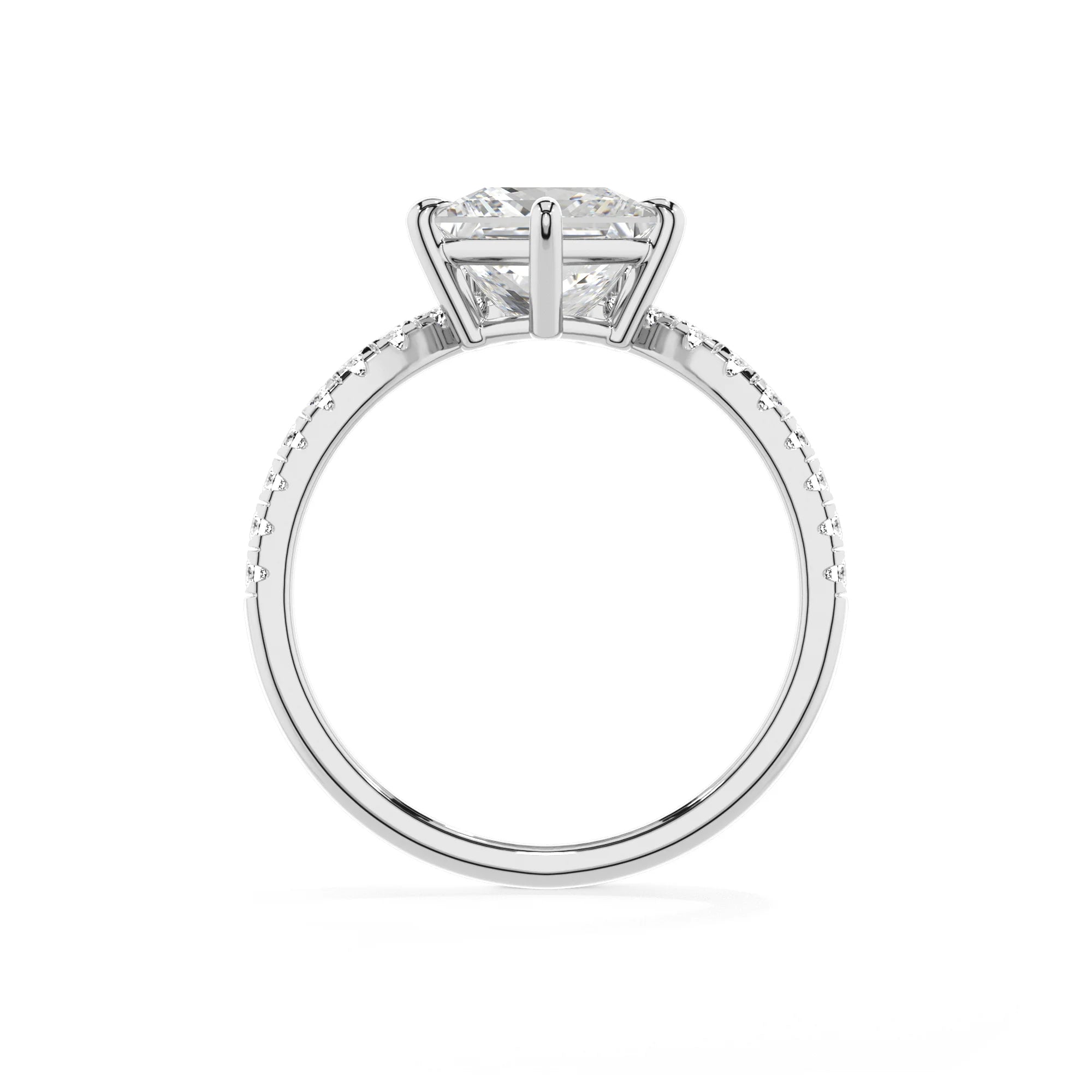 lab grown moissanite princess solitaire rings in platinum