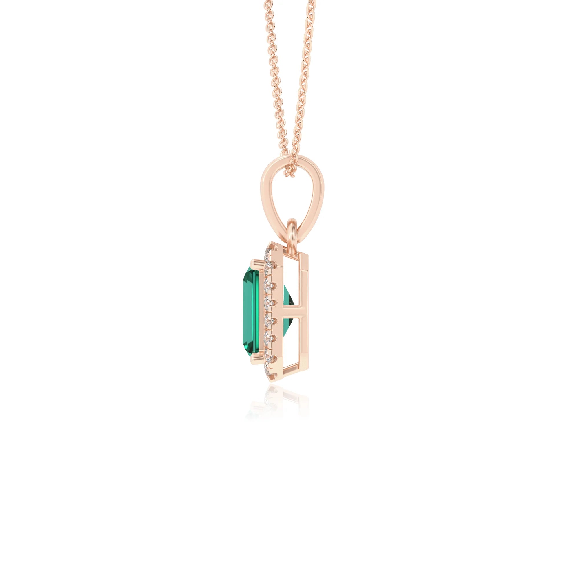 lab grown emerald octogon cut solitaire necklaces in rose gold