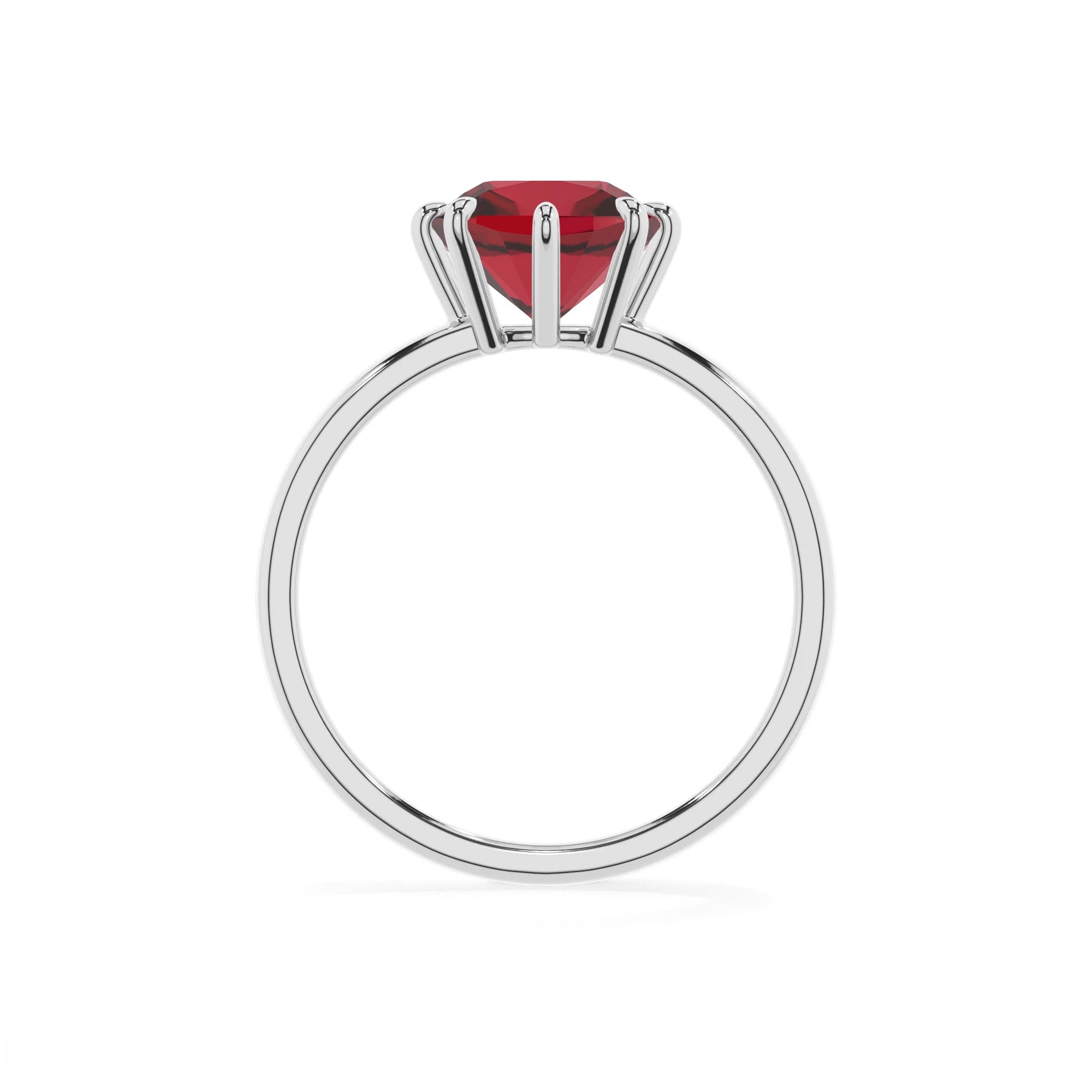 lab grown ruby cushion solitaire rings in white gold