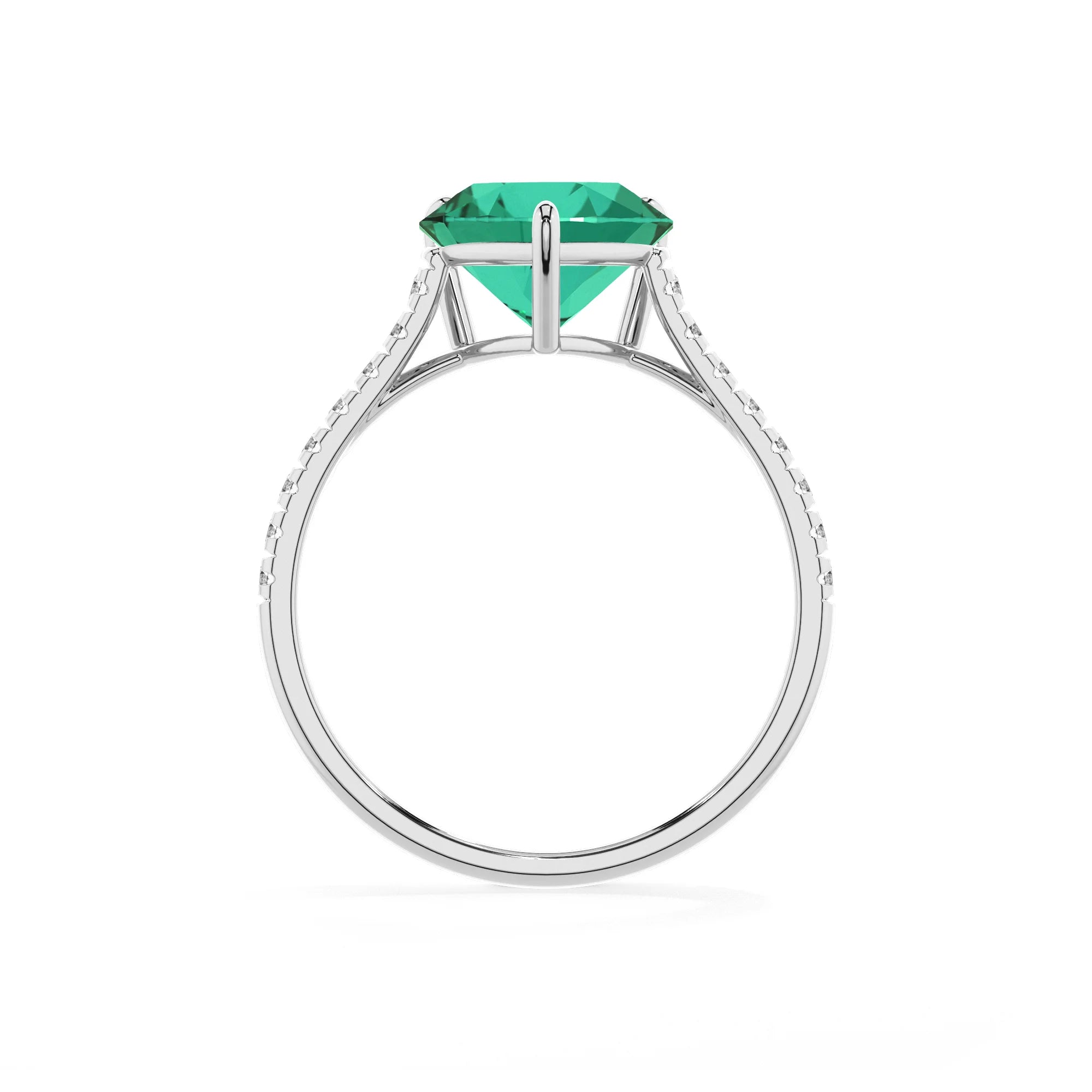 lab grown emerald heart half eternity solitaire engagement rings in platinum