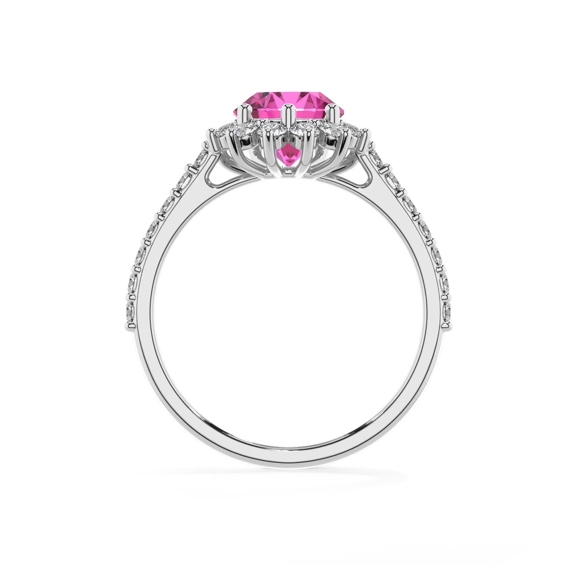 lab grown pink-sapphire pear solitaire rings in white gold