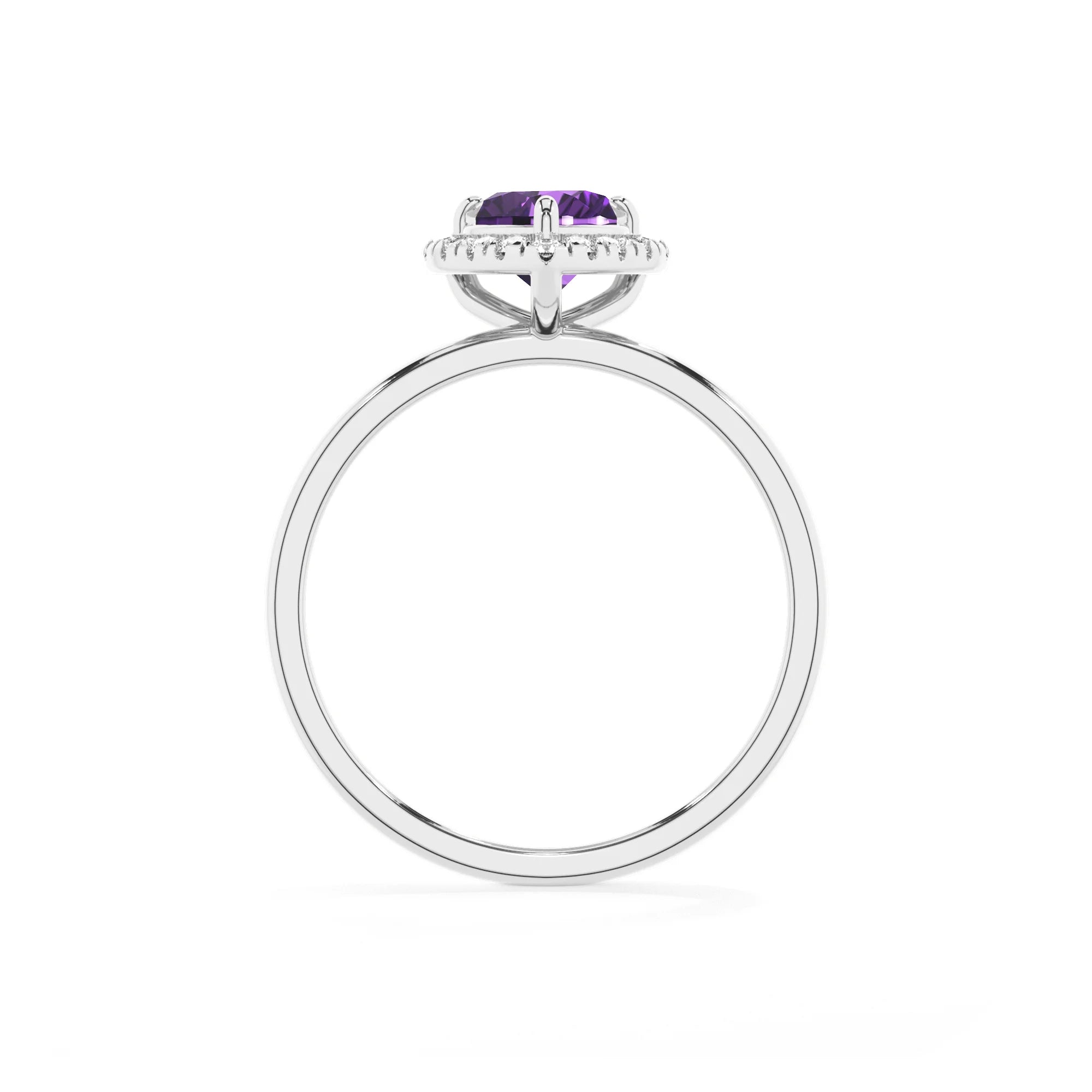 lab grown amethyst heart solitaire rings in white gold