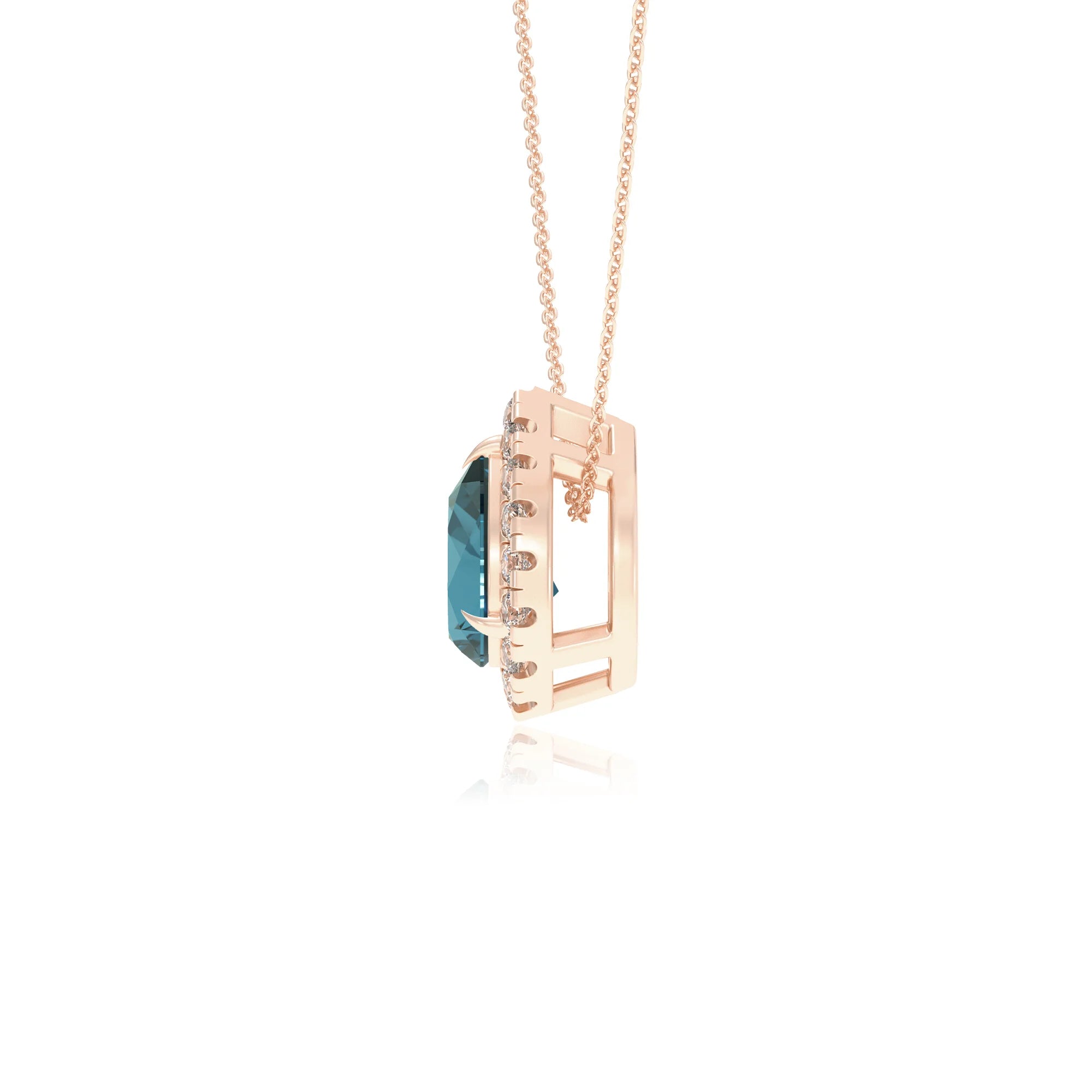 natural london blue topaz pear solitaire necklaces in rose gold