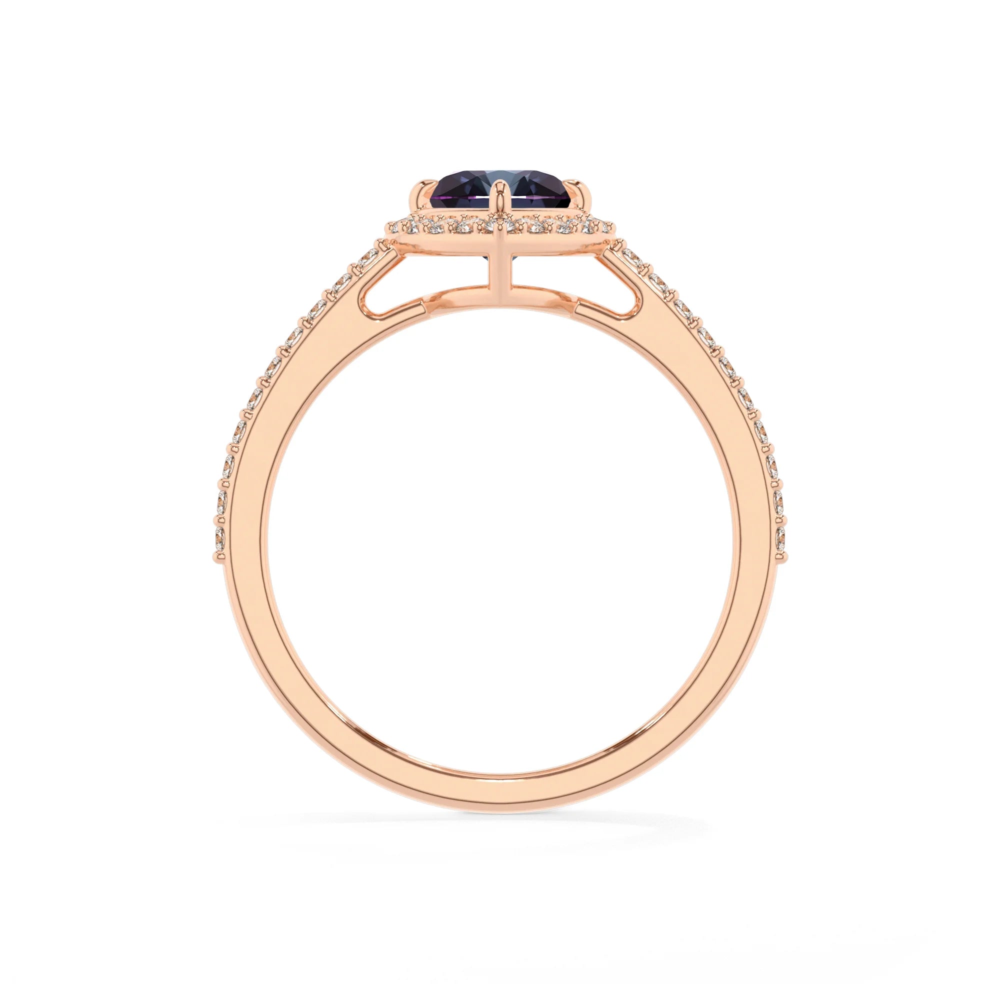 lab grown alexandrite heart solitaire rings in rose gold