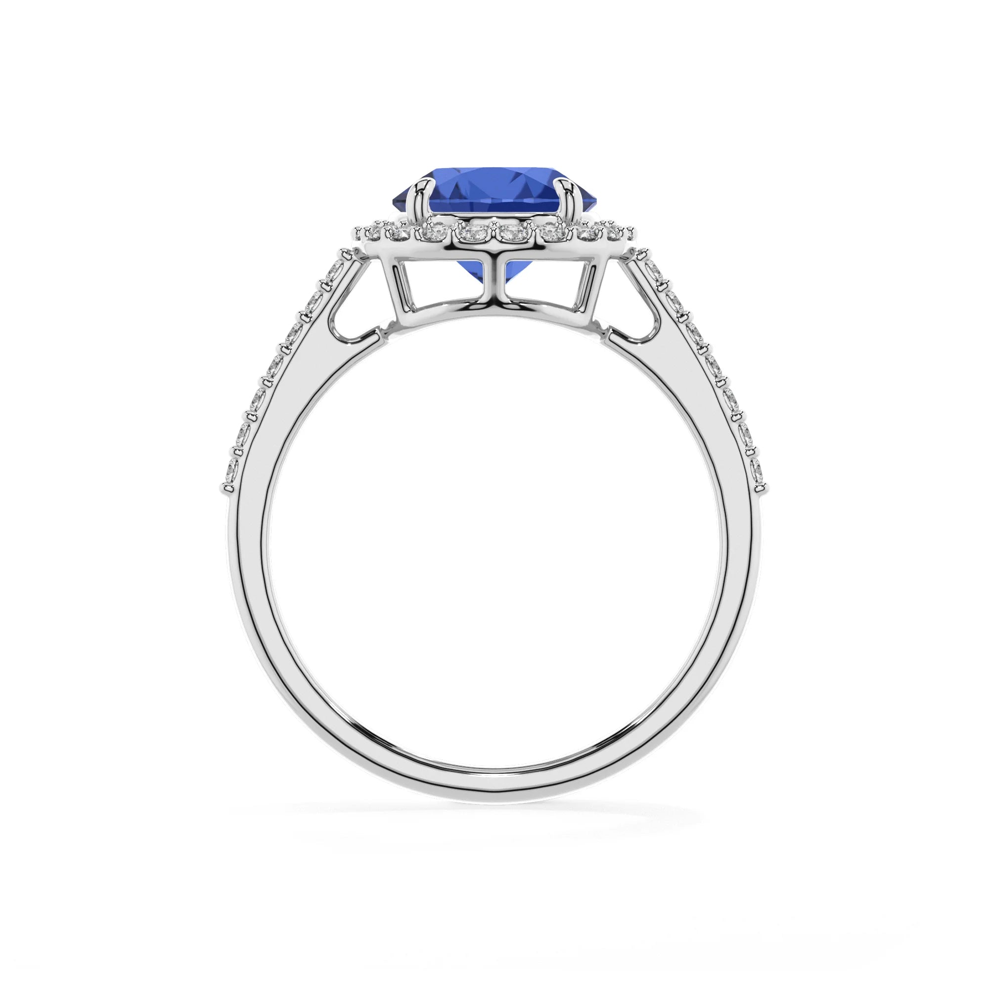 lab grown blue-sapphire round solitaire rings in sterling silver