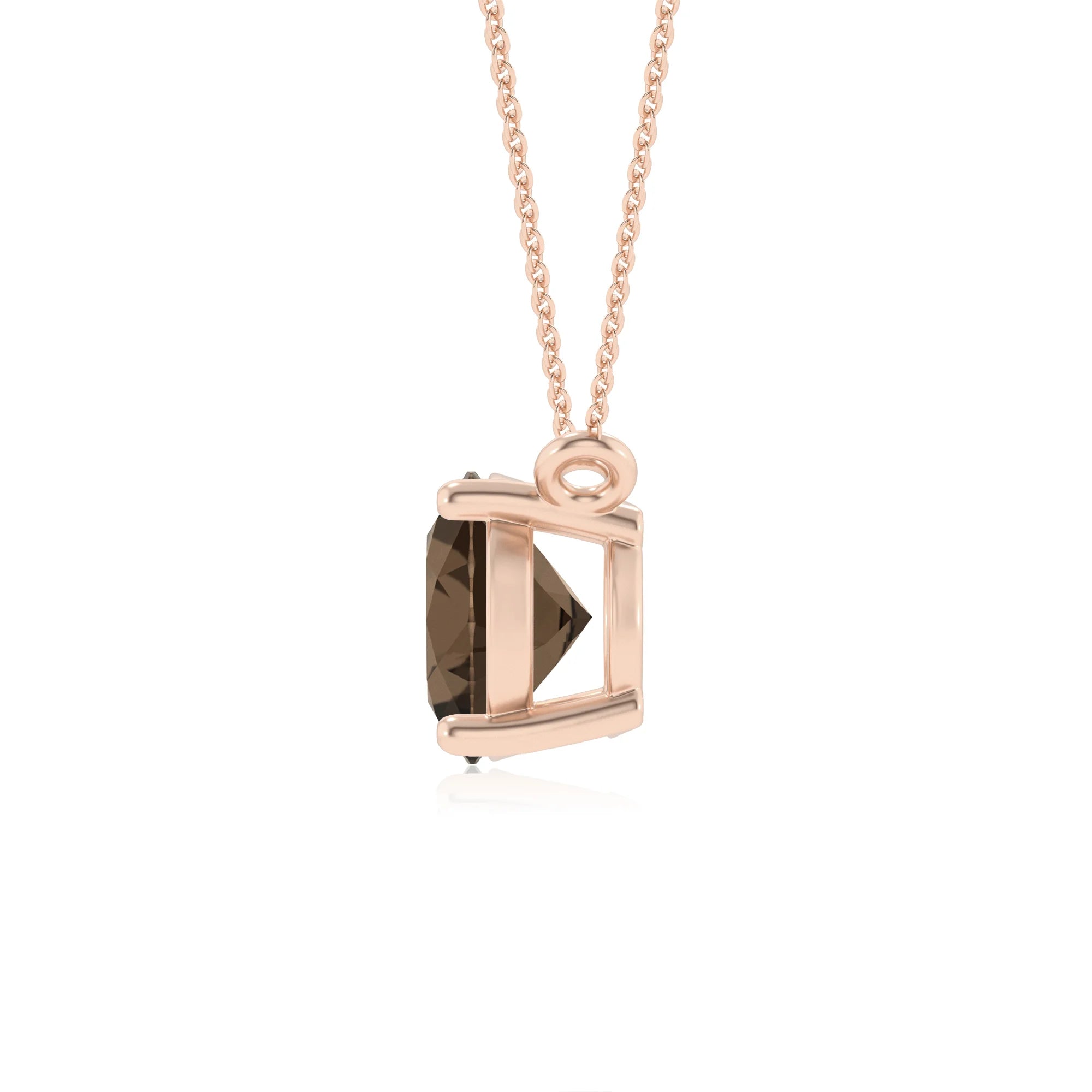 natural smoky-quartz oval solitaire necklaces in rose gold