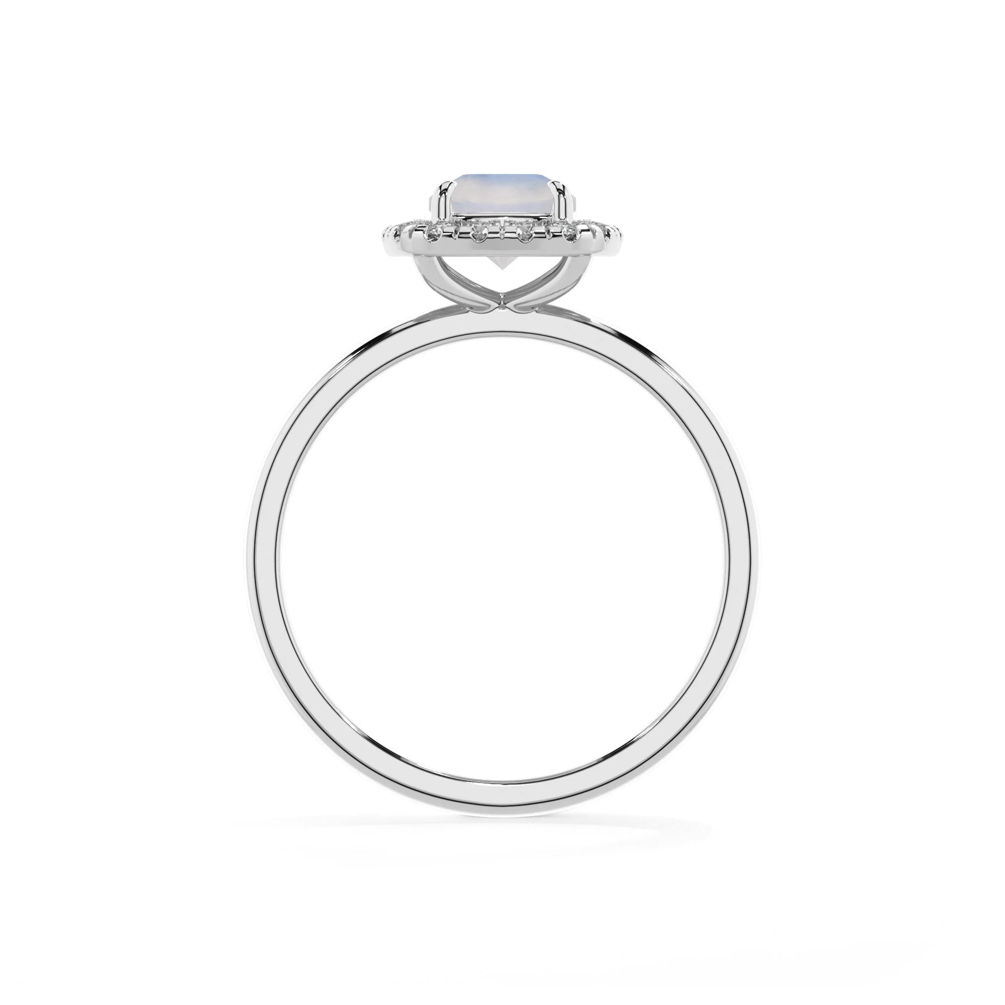 natural rainbow-moonstone cushion solitaire rings in white gold